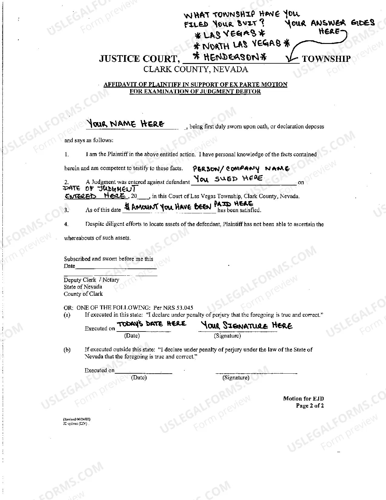Preview MOTION FOR ORDER ALLOWING EXAMINATION of JUDGMENT DEBTOR