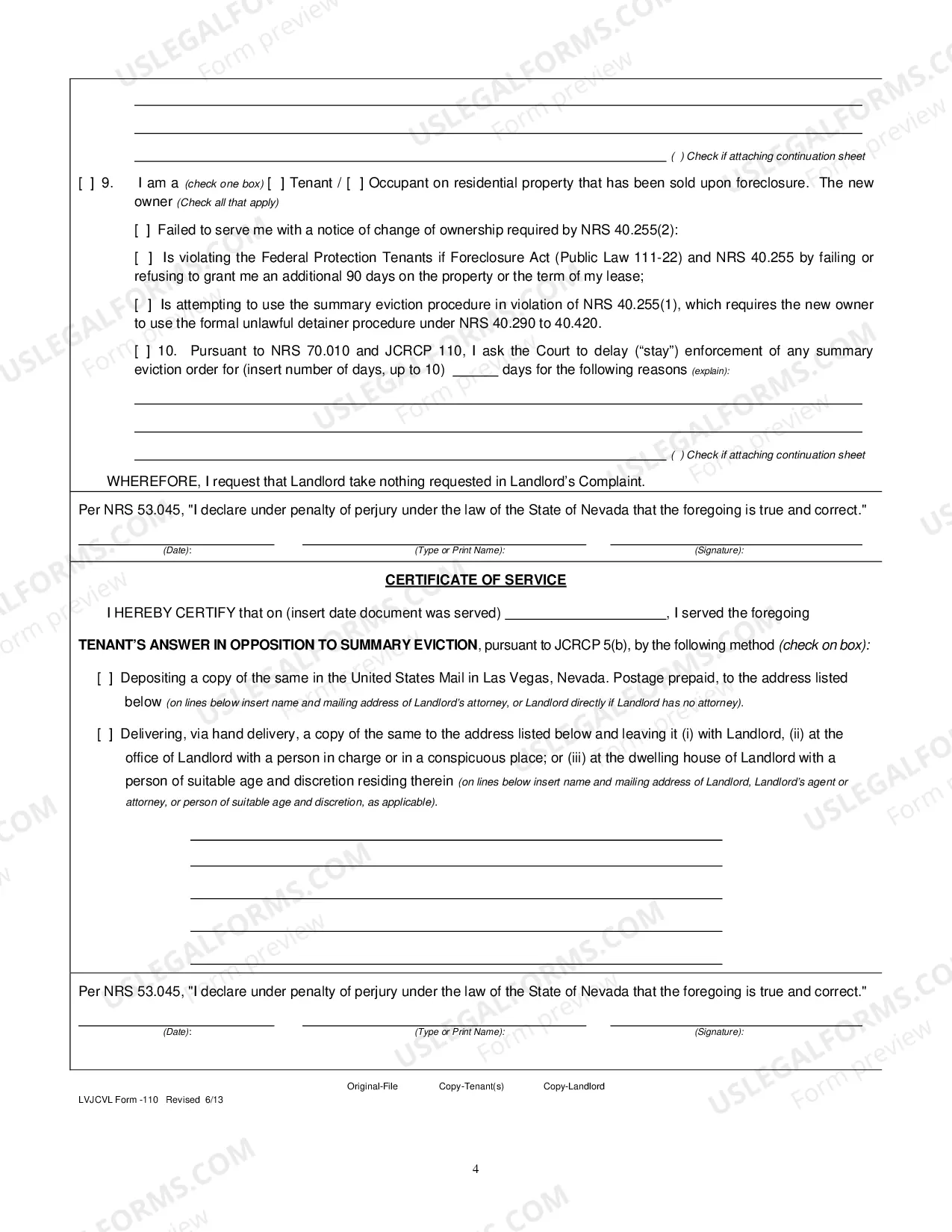 Preview Tenants Answer In Opposition To Summary Eviction