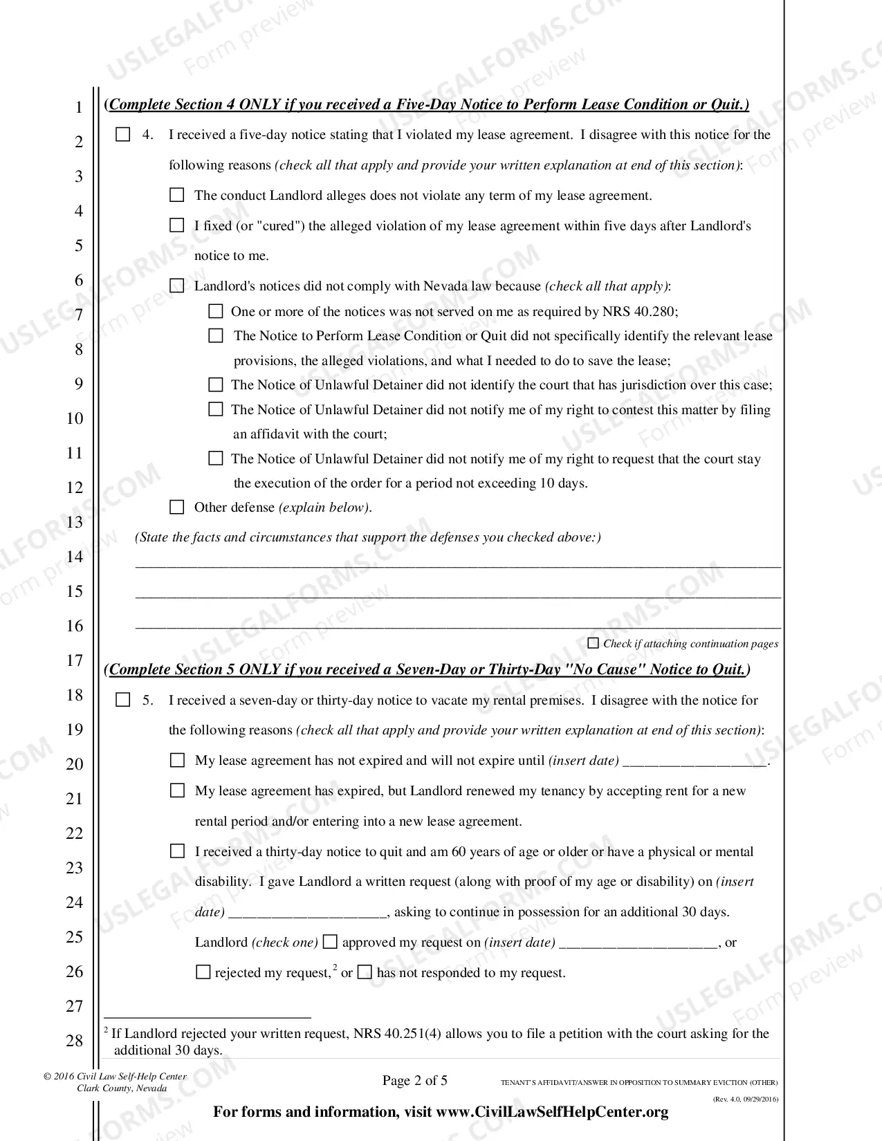 Preview Affidavit/Answer in Opposition to Summary Eviction - All other