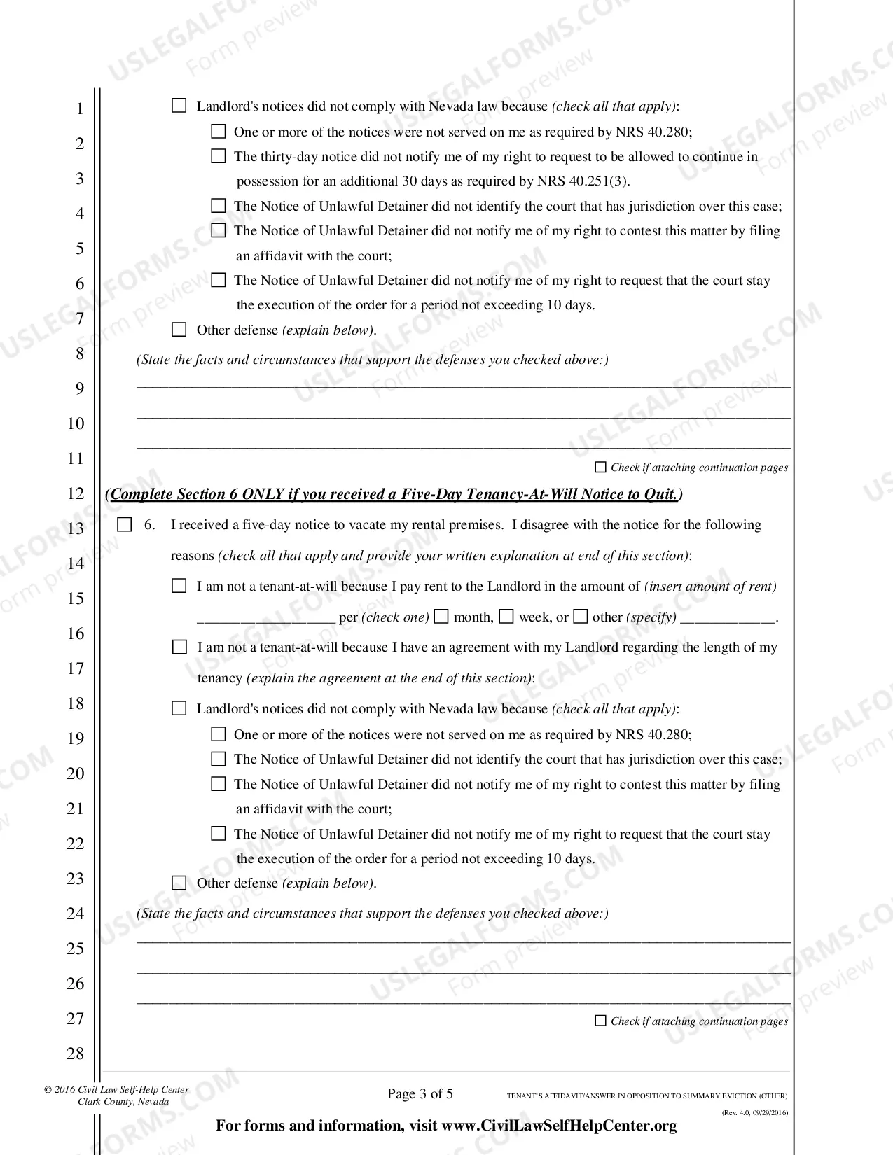 Preview Affidavit/Answer in Opposition to Summary Eviction - All other