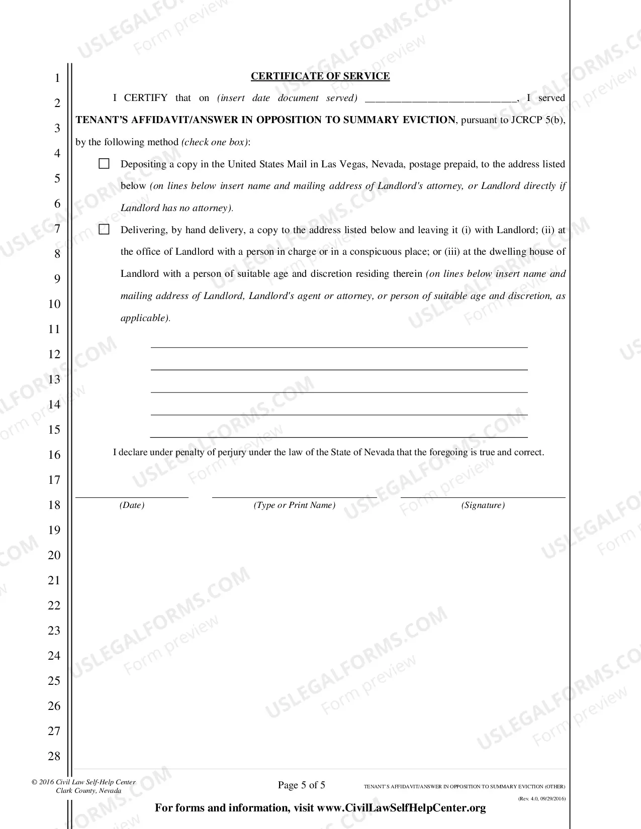 Preview Affidavit/Answer in Opposition to Summary Eviction - All other