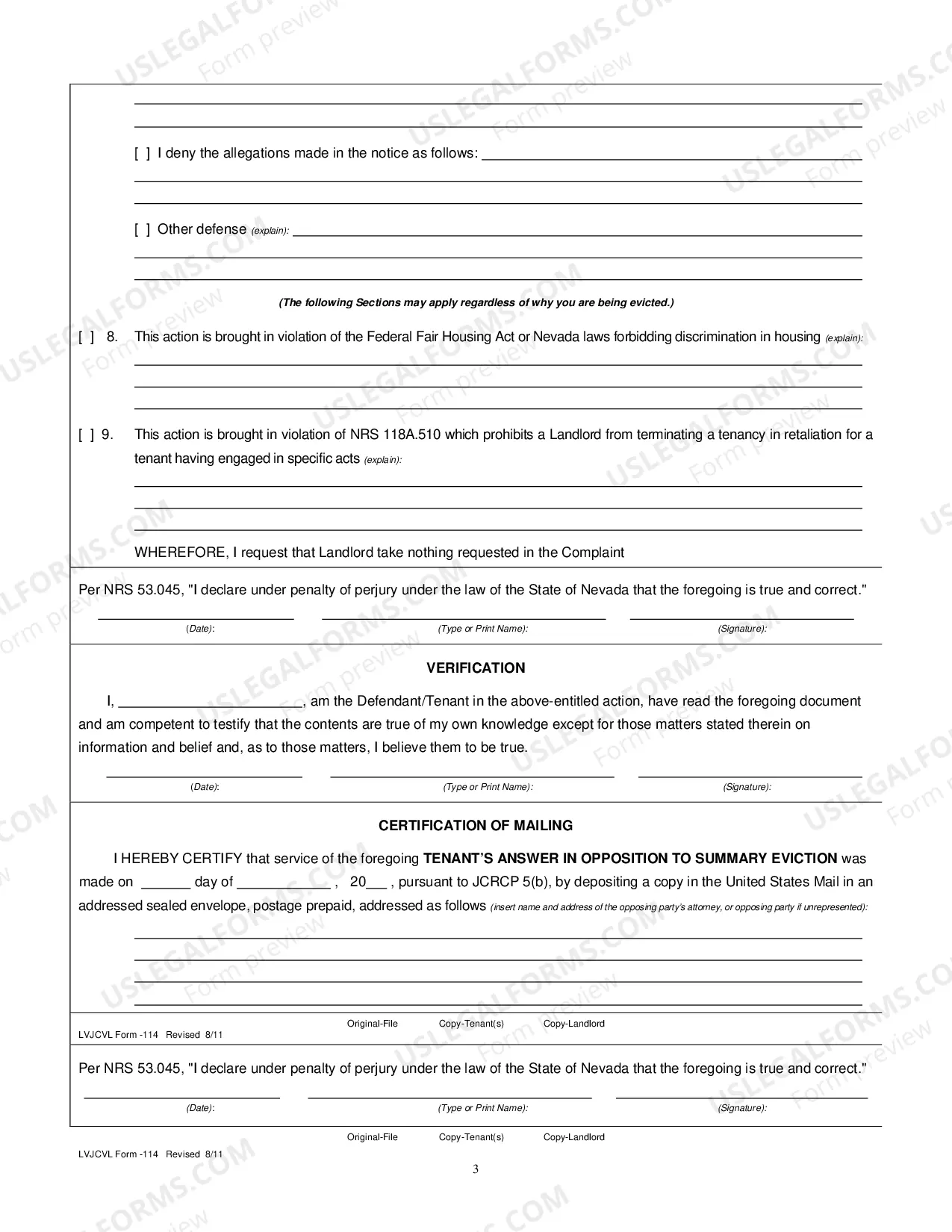 Preview Answer to Unlawful Detainer