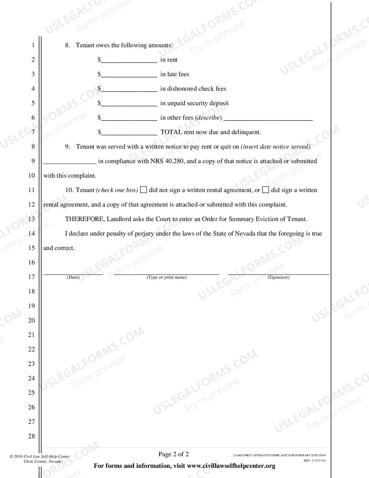 Preview Complaint for Summary Eviction - Nonpayment