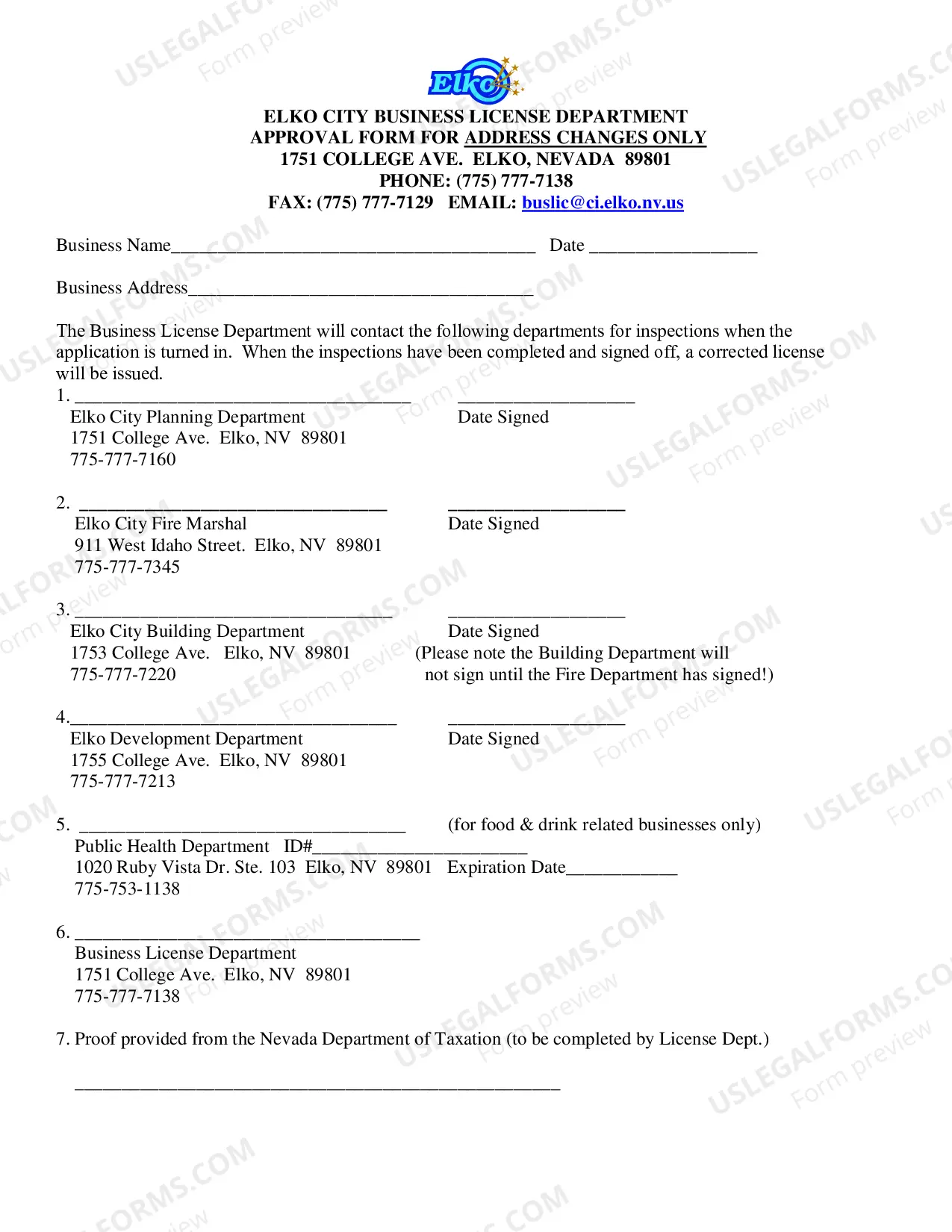 Preview CHANGES TO AN EXISTING BUSINESS LICENSE (Change of business name or new location)