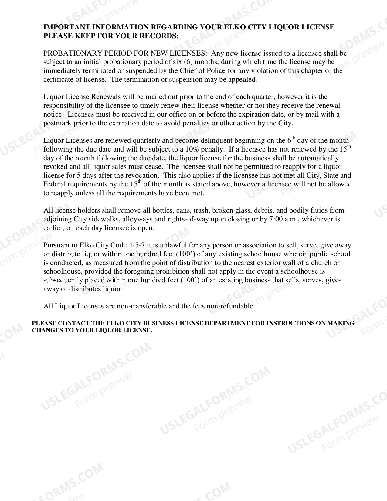 Preview LIQUOR LICENSE APPLICATION PACKAGE