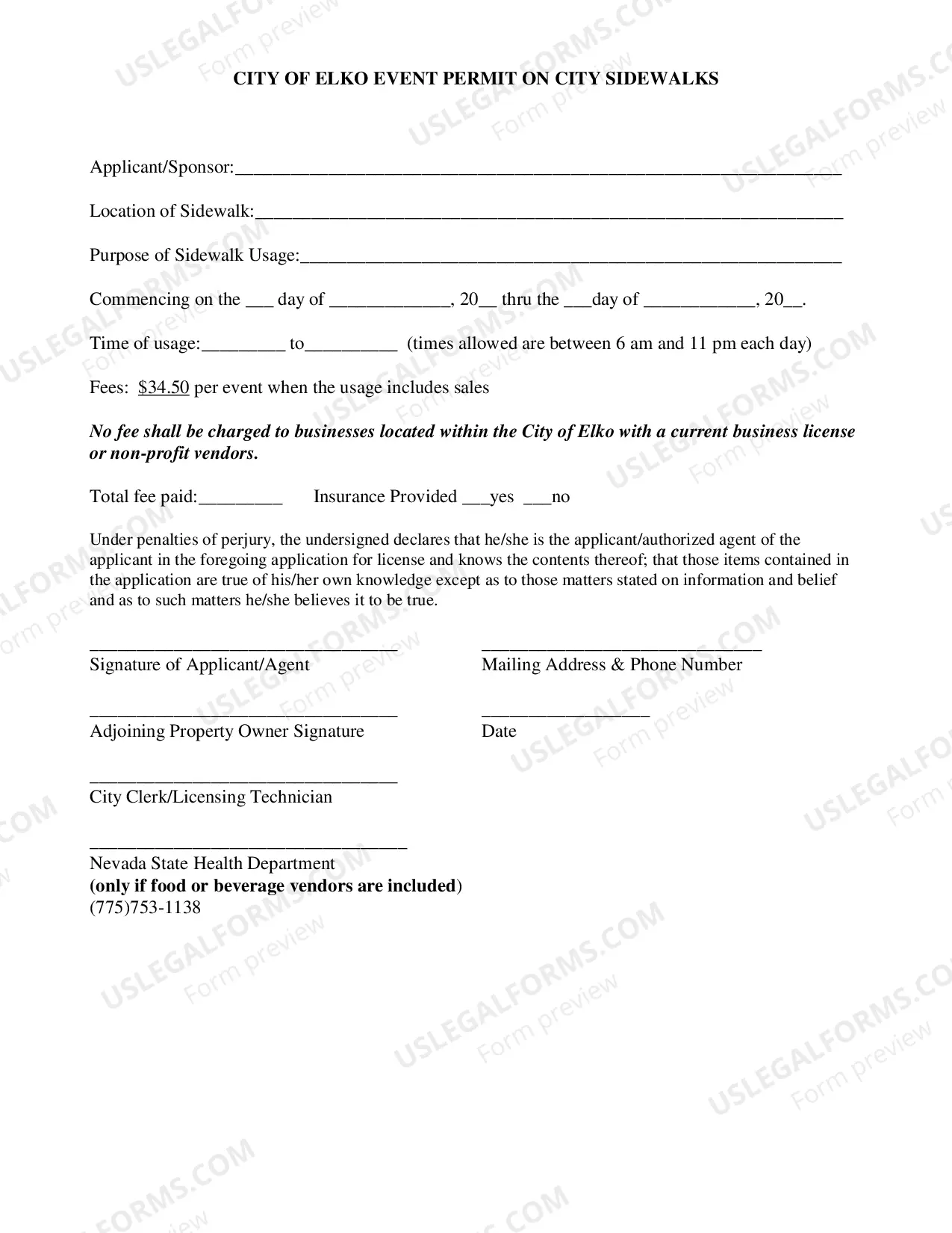 Preview SPECIAL EVENT LICENSE ON CITY SIDEWALK APPLICATION