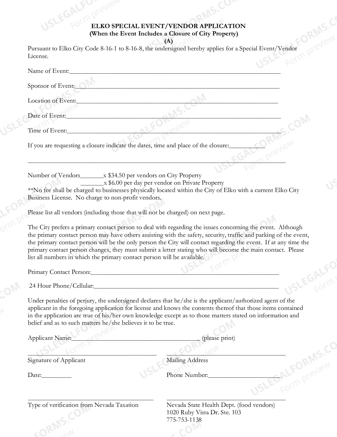 Preview SPECIAL EVENT LICENSE ON CITY PROPERTY APPLICATION