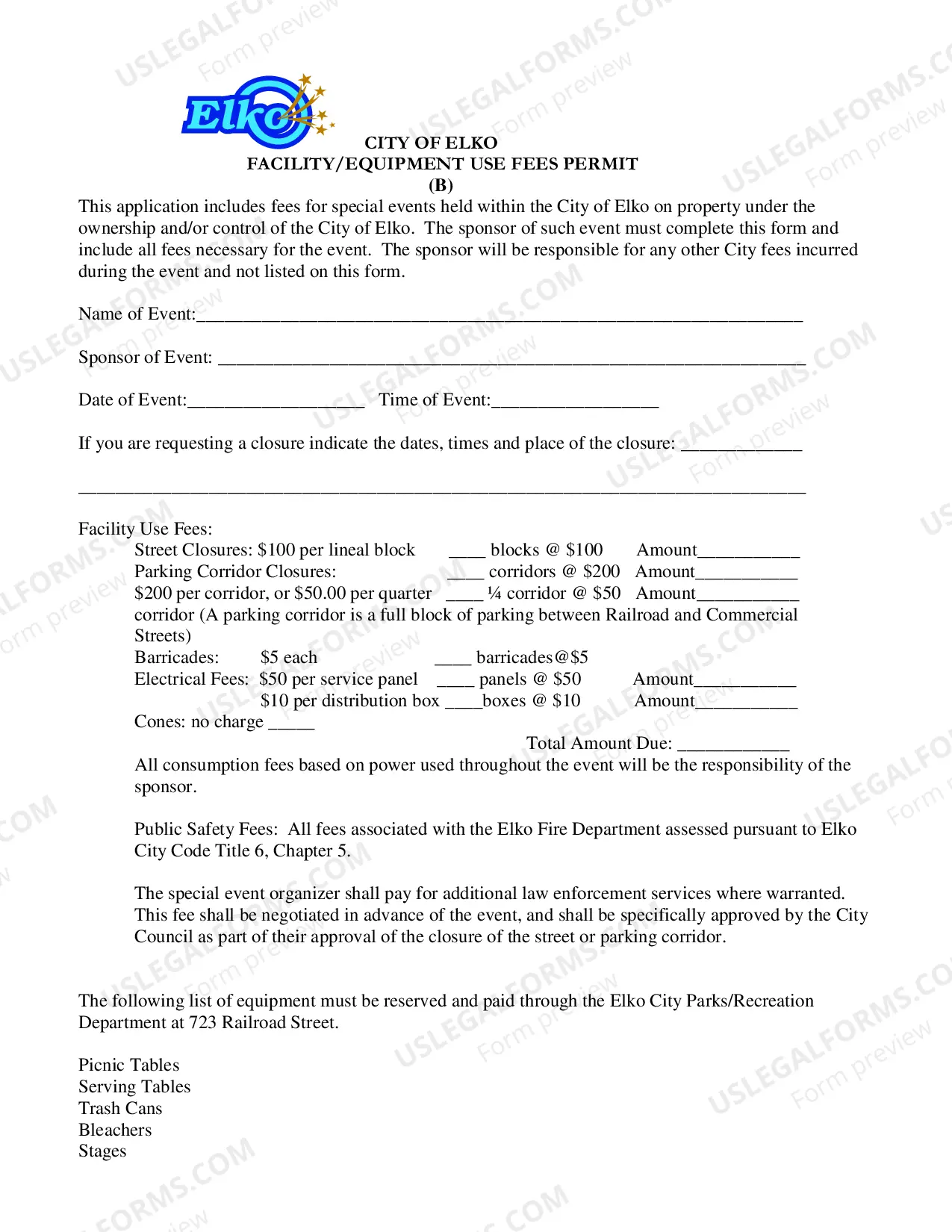 Preview SPECIAL EVENT LICENSE ON CITY PROPERTY APPLICATION