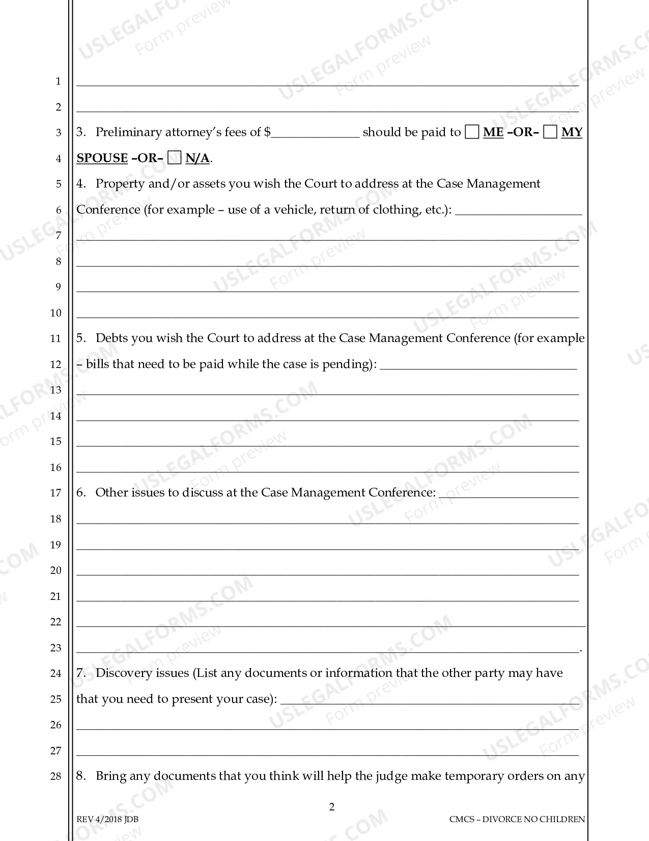 Preview Case Management Conference Statement - Divorce No Children