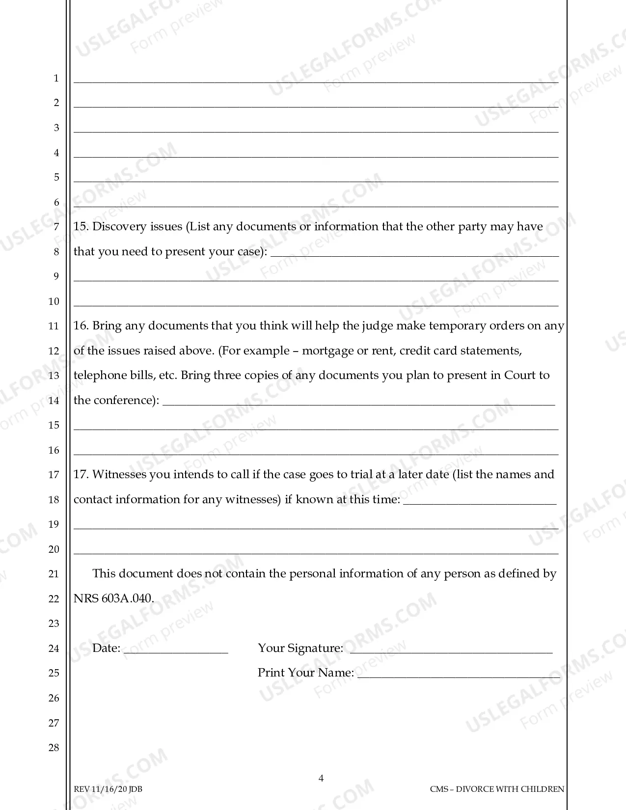 Preview Case Management Conference Statement - Divorce With Children