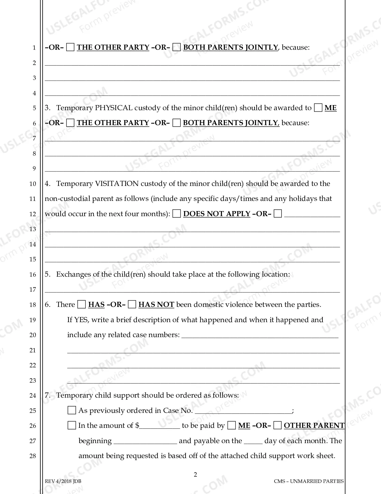 Preview Case Management Conference Statement - Unmarried Parties