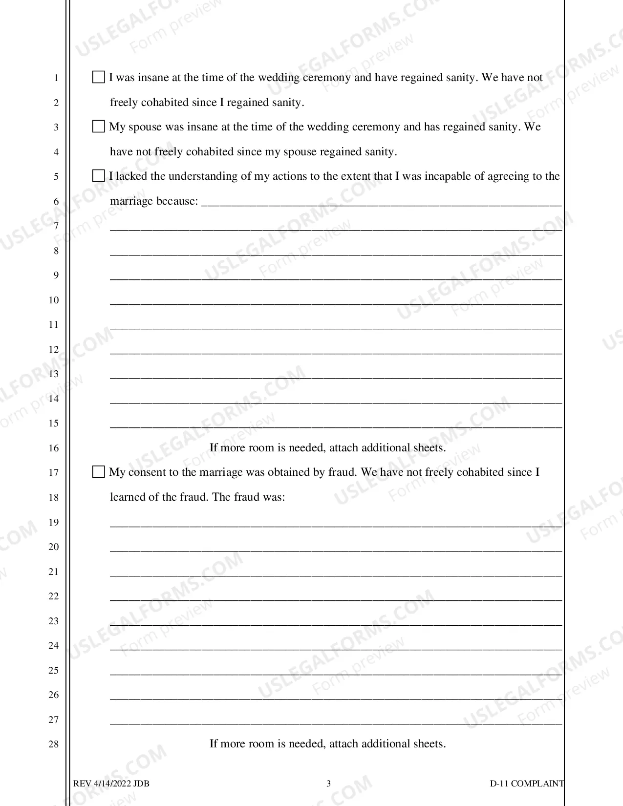 Preview Complaint For Annulment - No Children - Washoe County