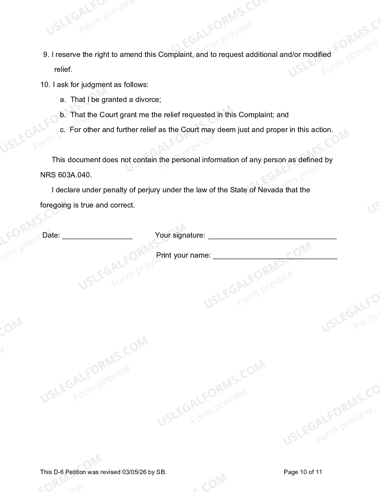 Preview Complaint For Divorce (No Children)