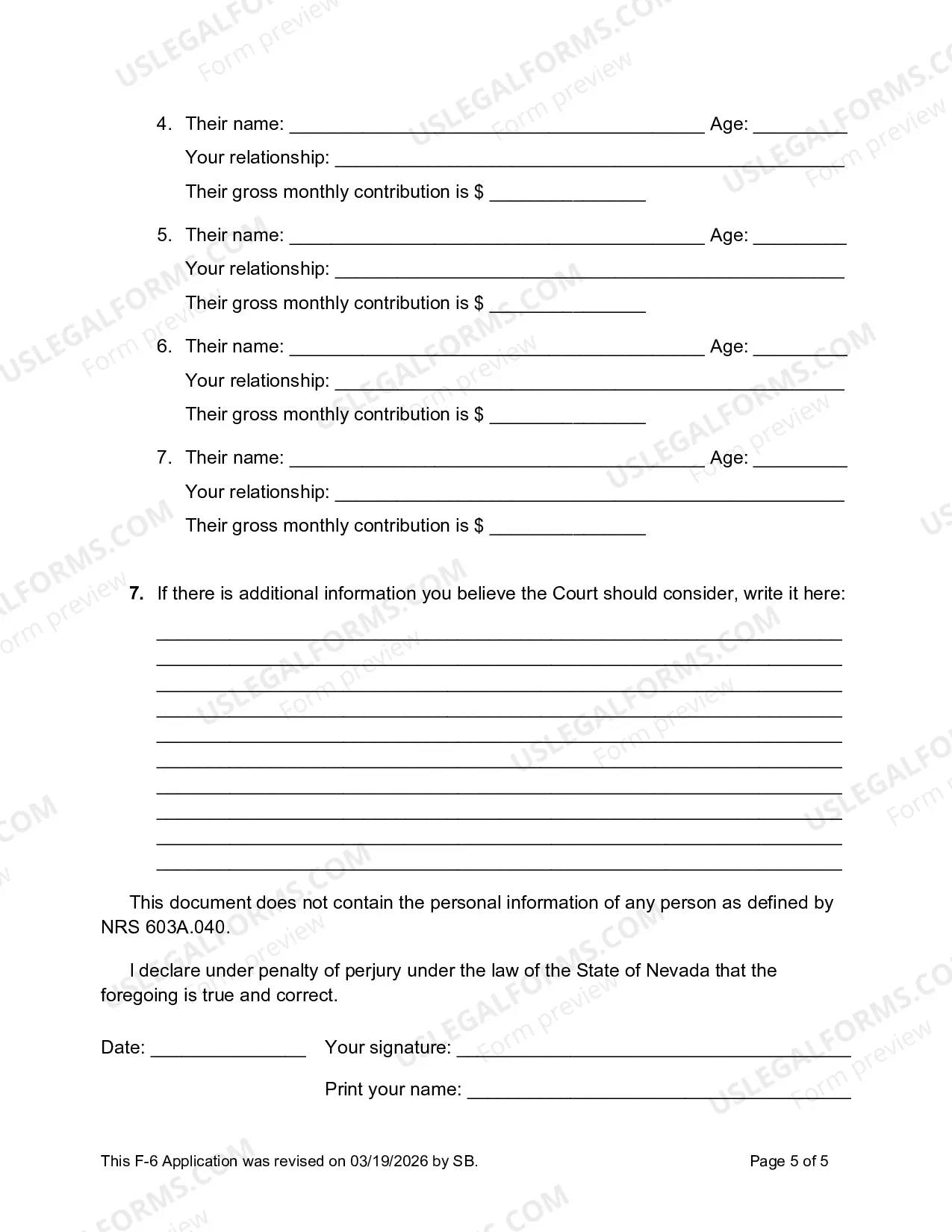 Preview Declaration In Support of Fee Waiver