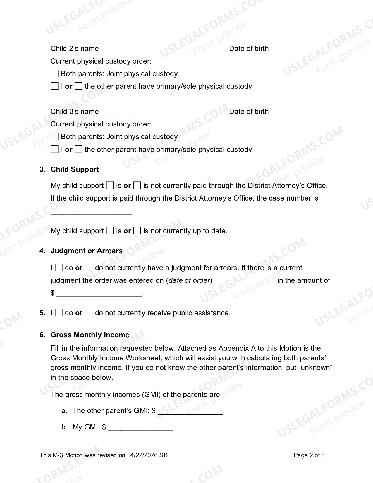 Preview Motion For Review And Modification of Child Support