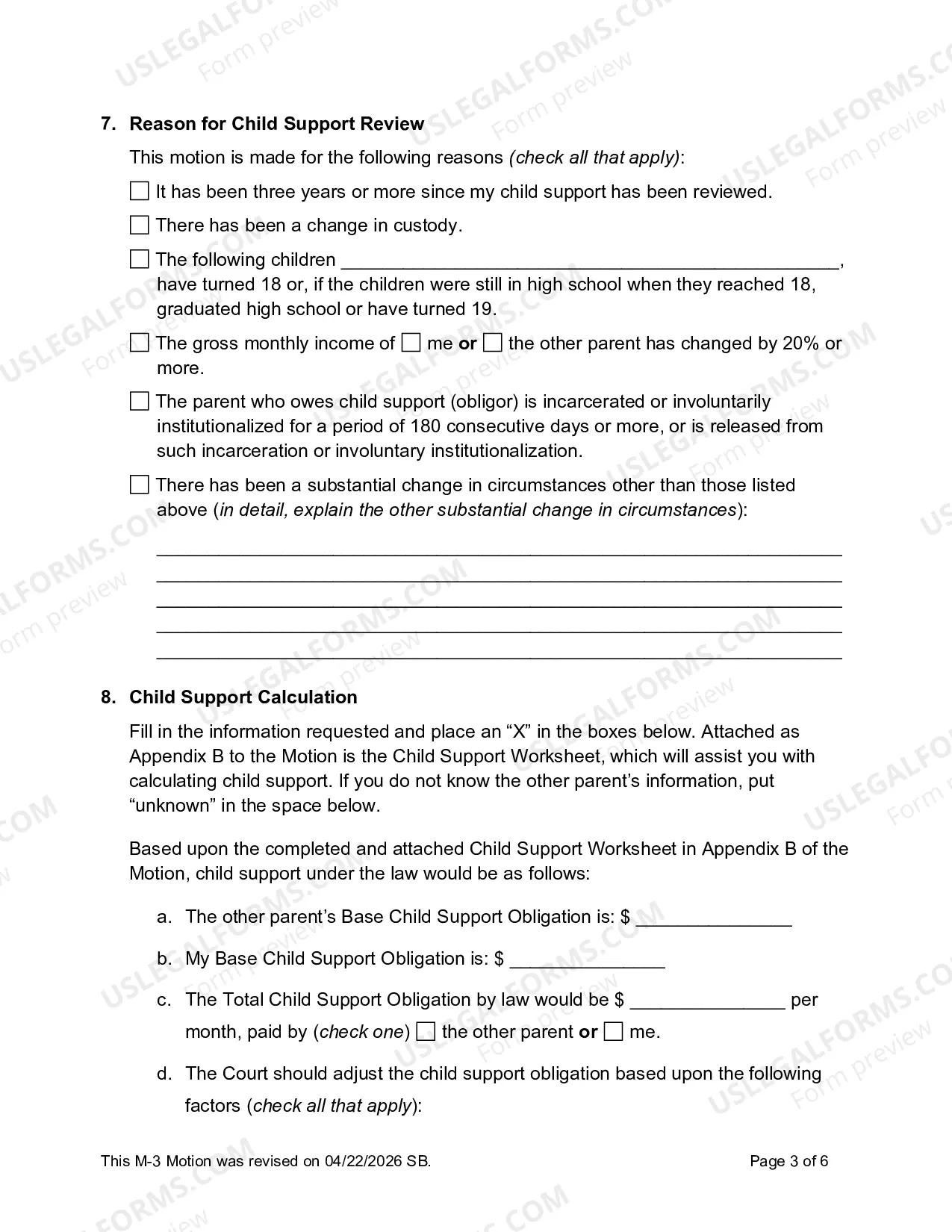 Preview Motion For Review And Modification of Child Support