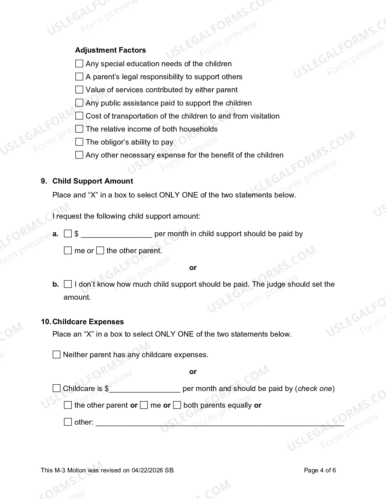 Preview Motion For Review And Modification of Child Support