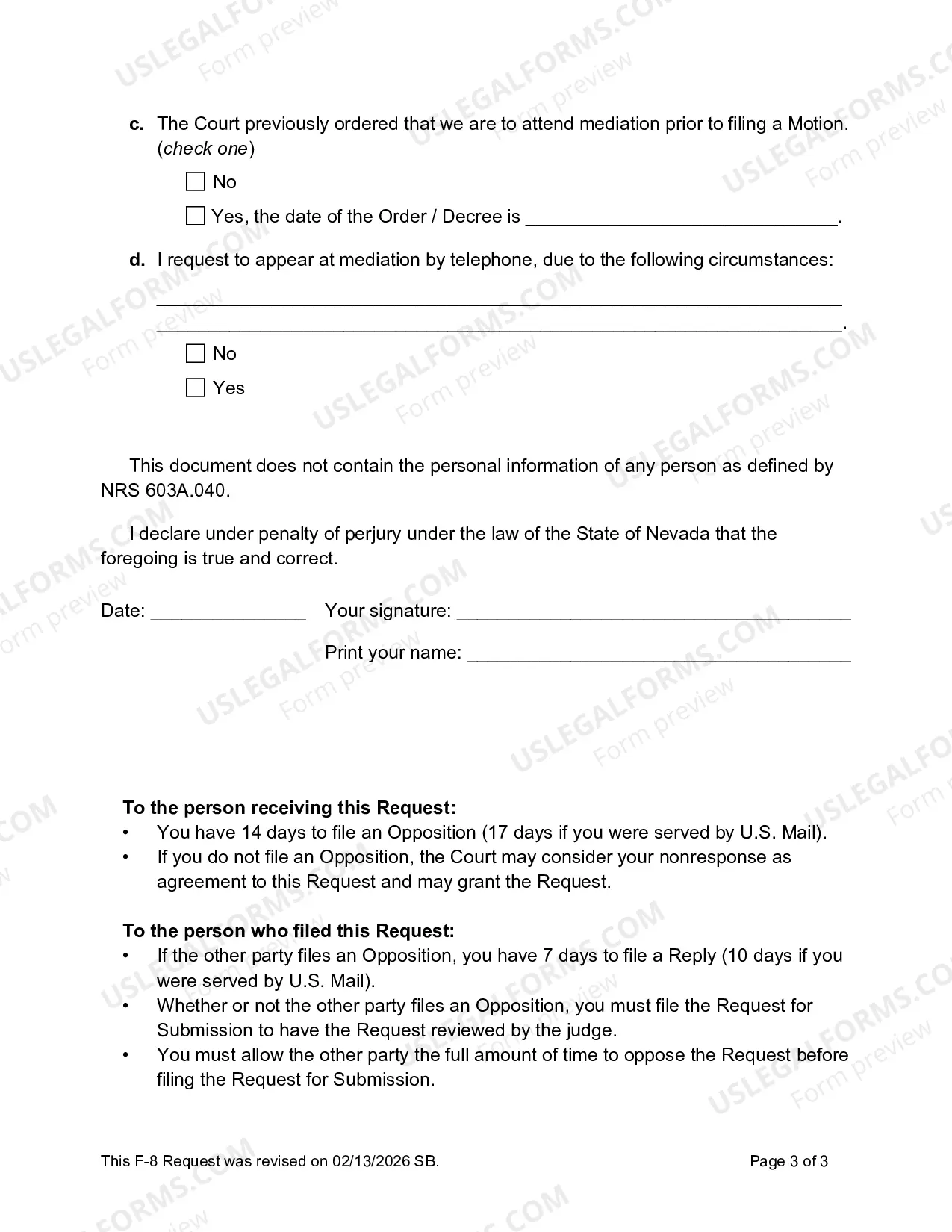 Preview Request For Mediation