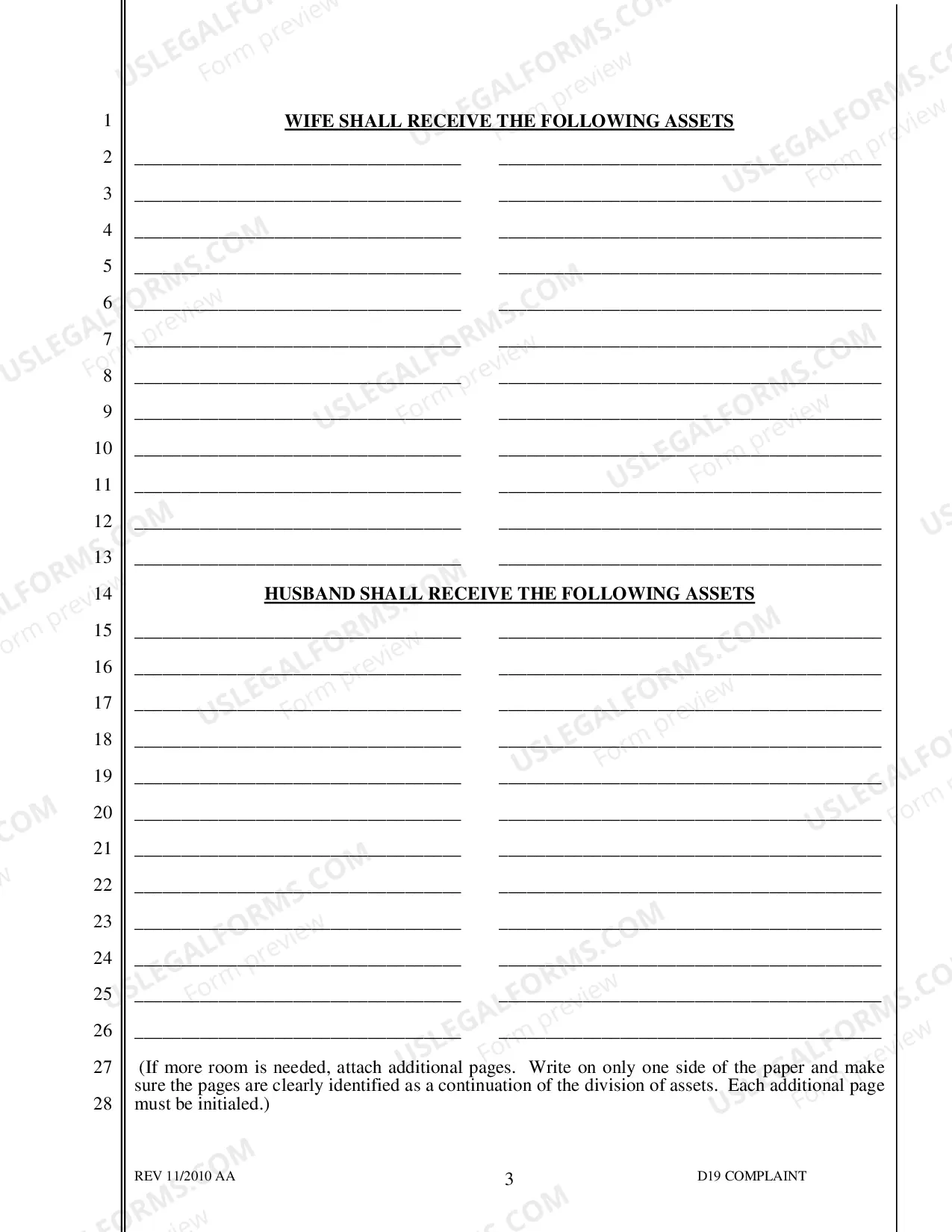 Preview D-19 Complaint for Separate Maintenance with no Children