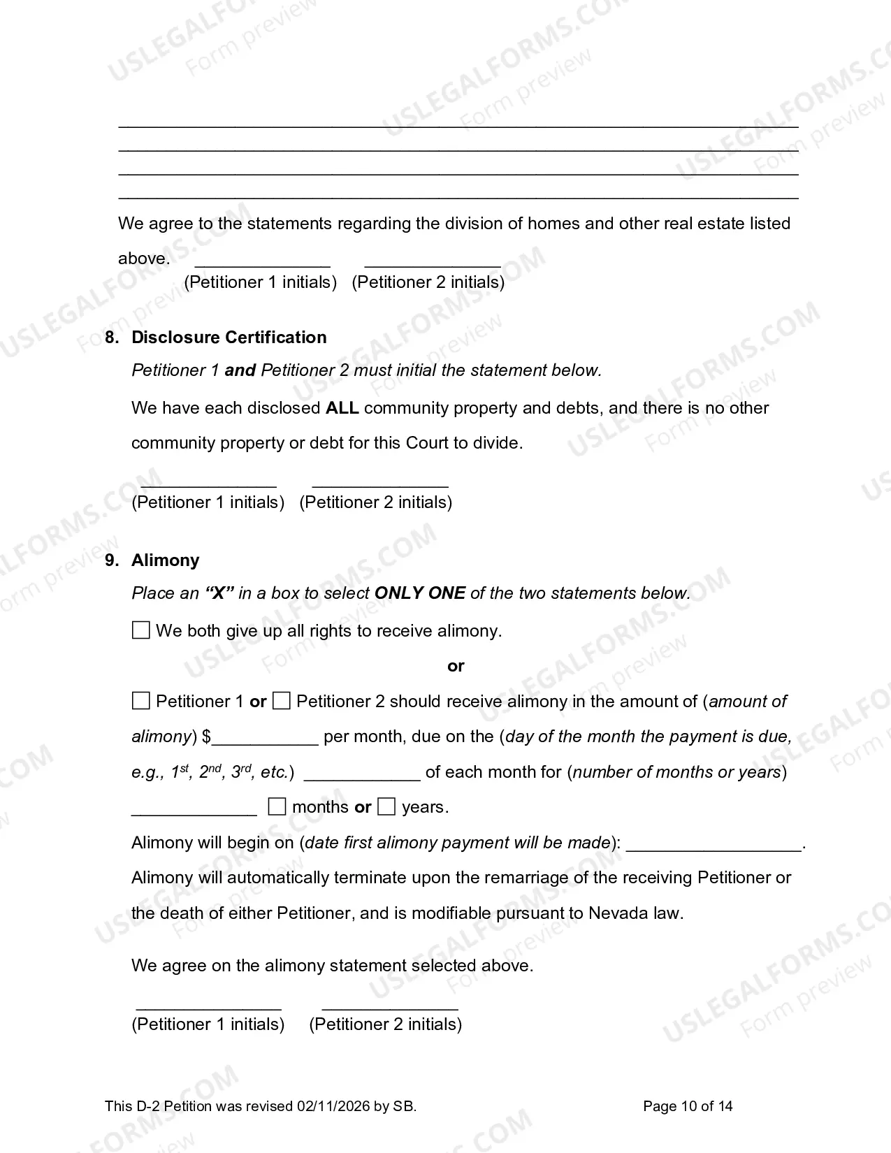 Preview D-2 Joint Petition for Divorce with no Minor Children