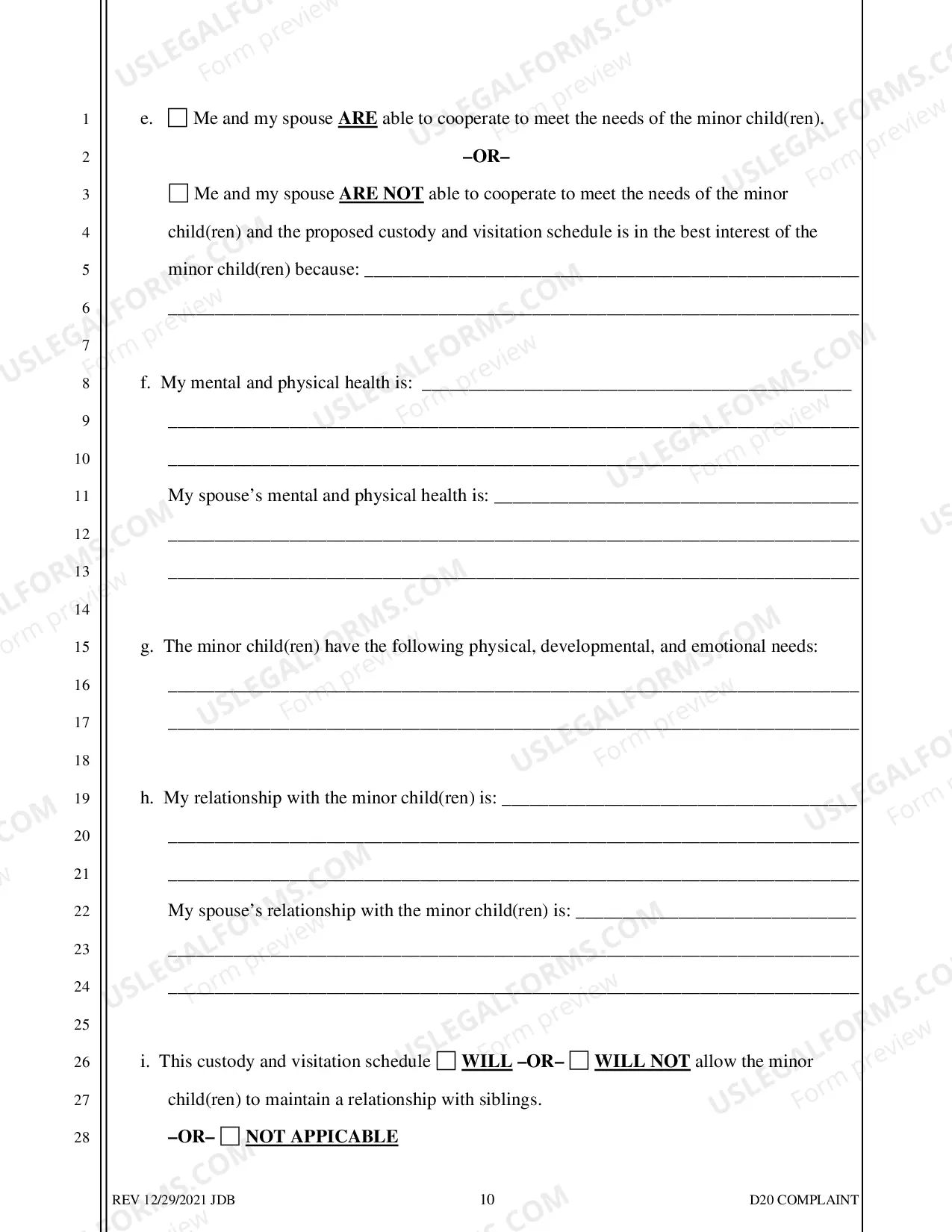 Preview D-20 Complaint for Separate Maintenance with Children