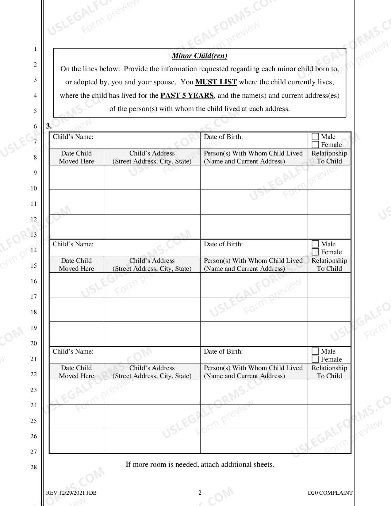 Preview D-20 Complaint for Separate Maintenance with Children