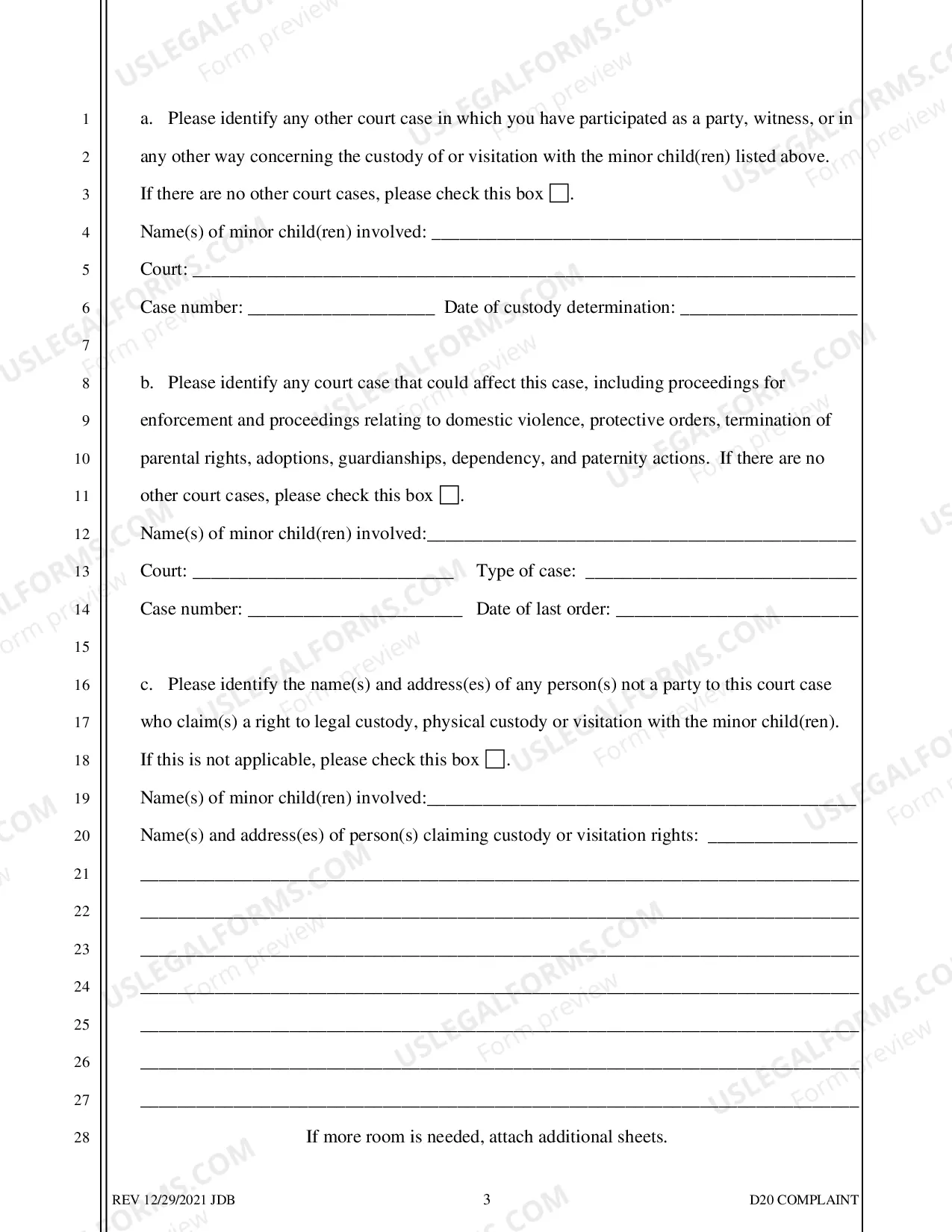 Preview D-20 Complaint for Separate Maintenance with Children