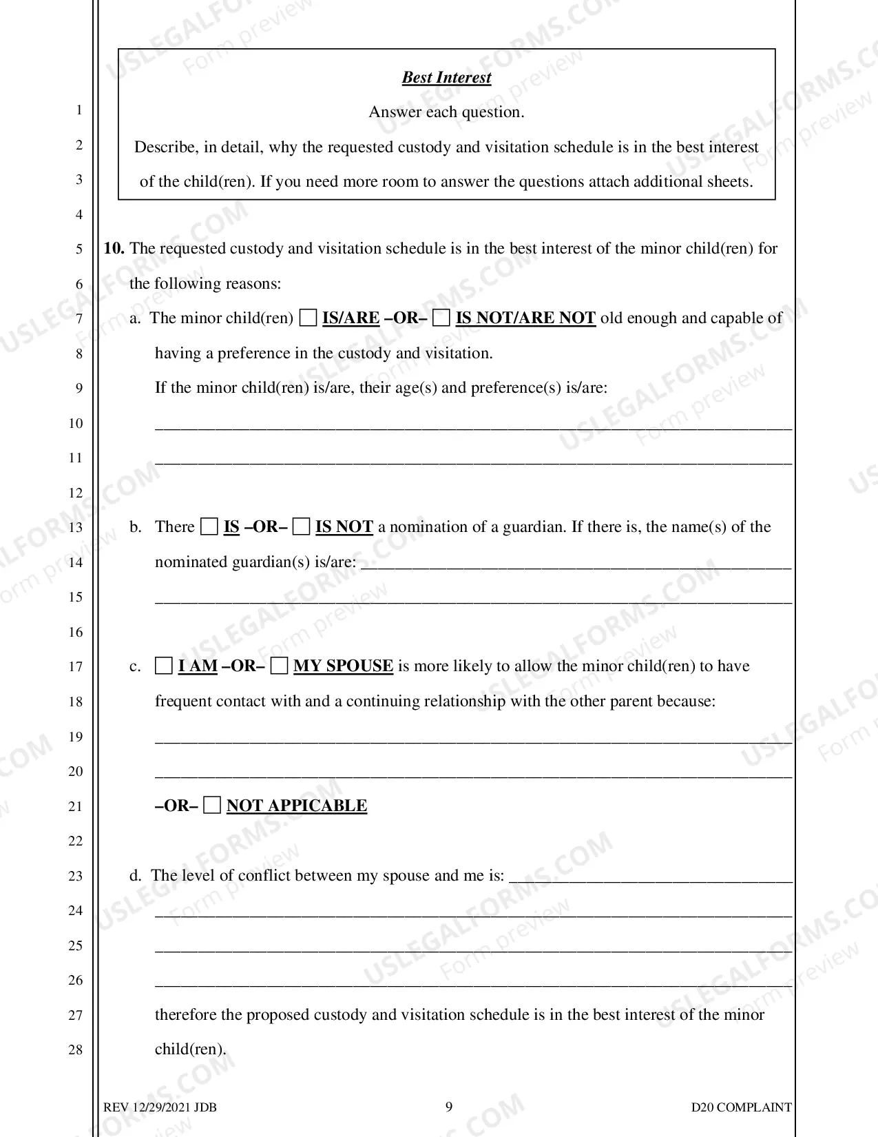 Preview D-20 Complaint for Separate Maintenance with Children