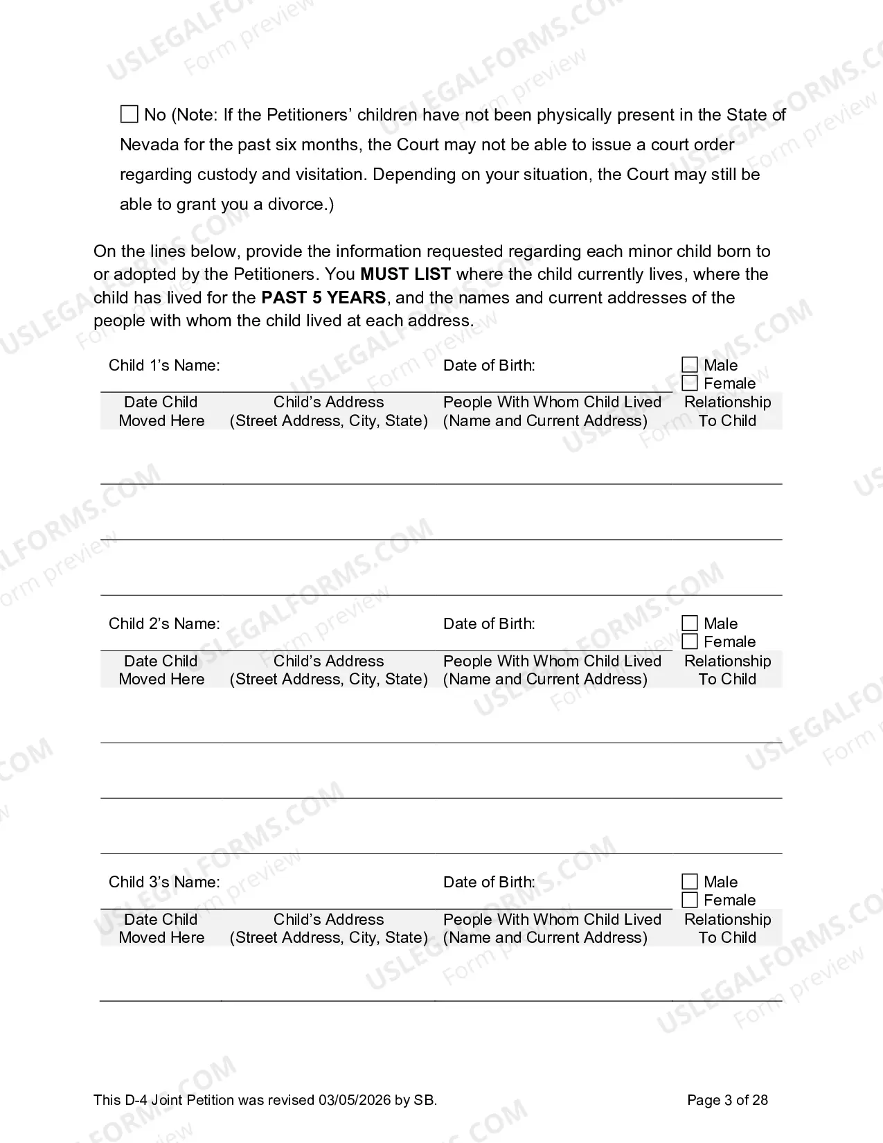 Preview D-4 Joint Petition for Divorce with Minor Children