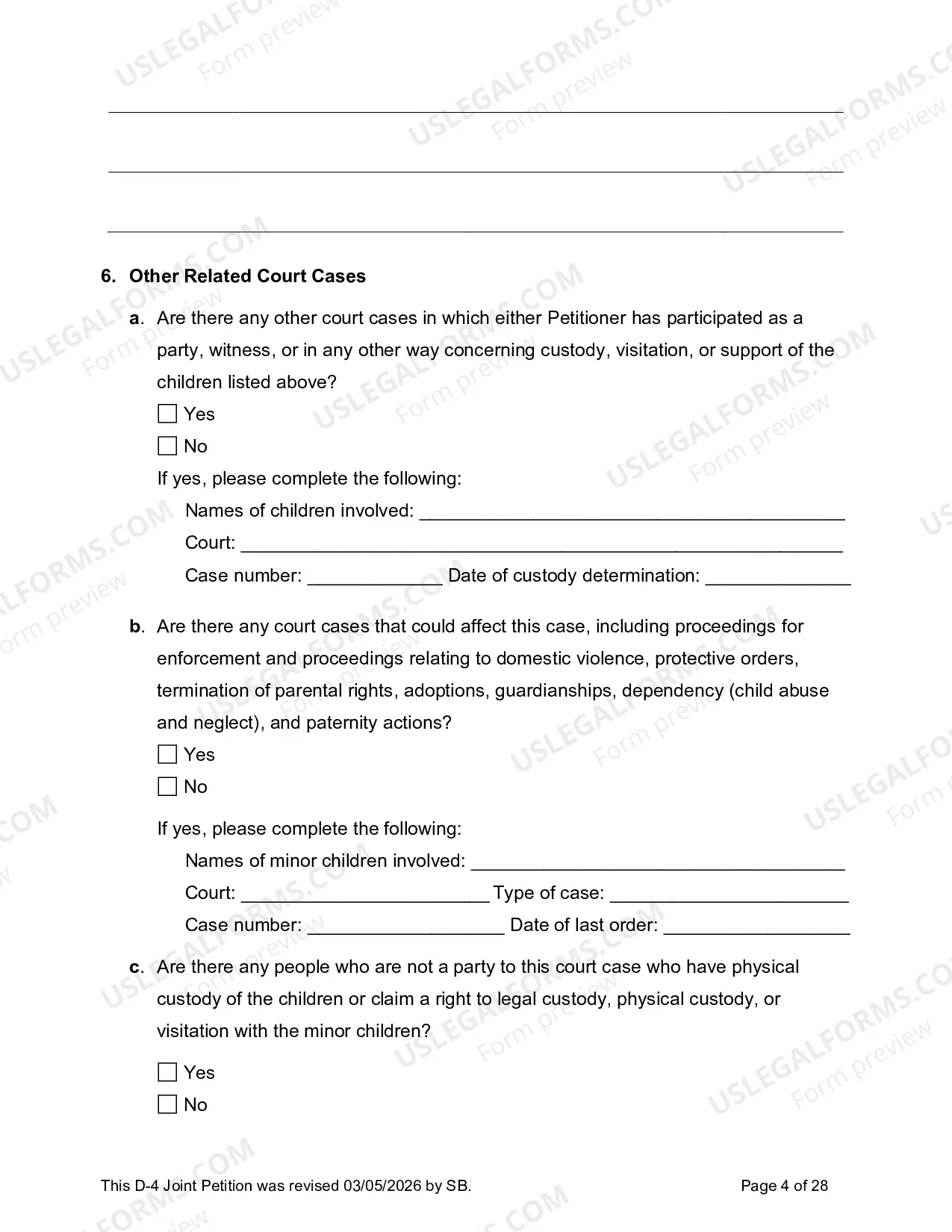Preview D-4 Joint Petition for Divorce with Minor Children