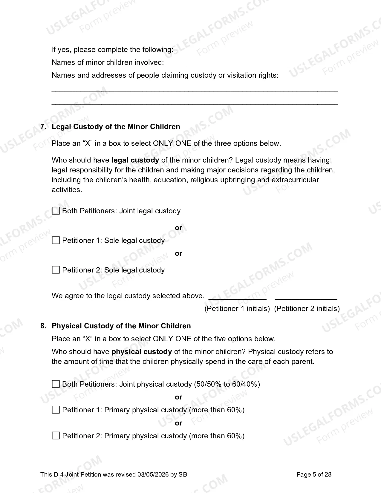 Preview D-4 Joint Petition for Divorce with Minor Children