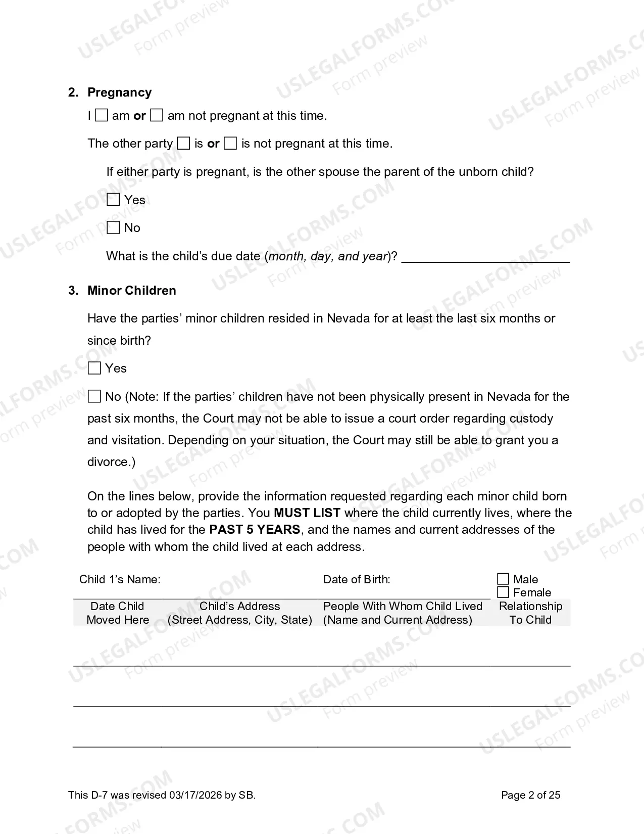 Preview D-7 Divorce Complaint with Minor Children