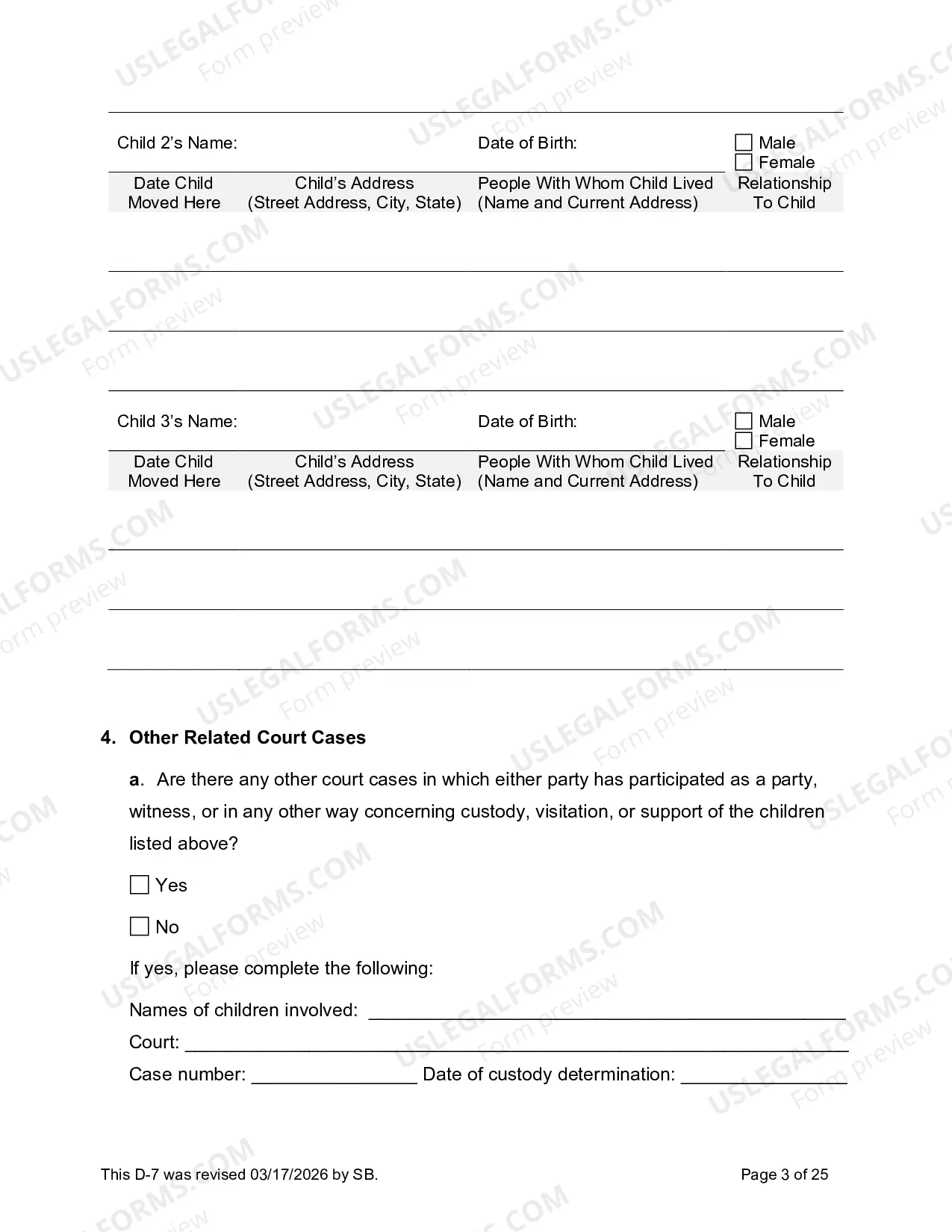 Preview D-7 Divorce Complaint with Minor Children