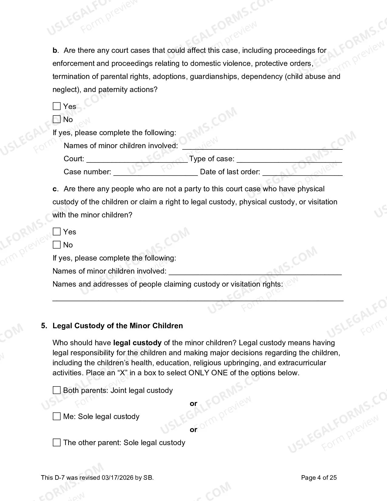 Preview D-7 Divorce Complaint with Minor Children