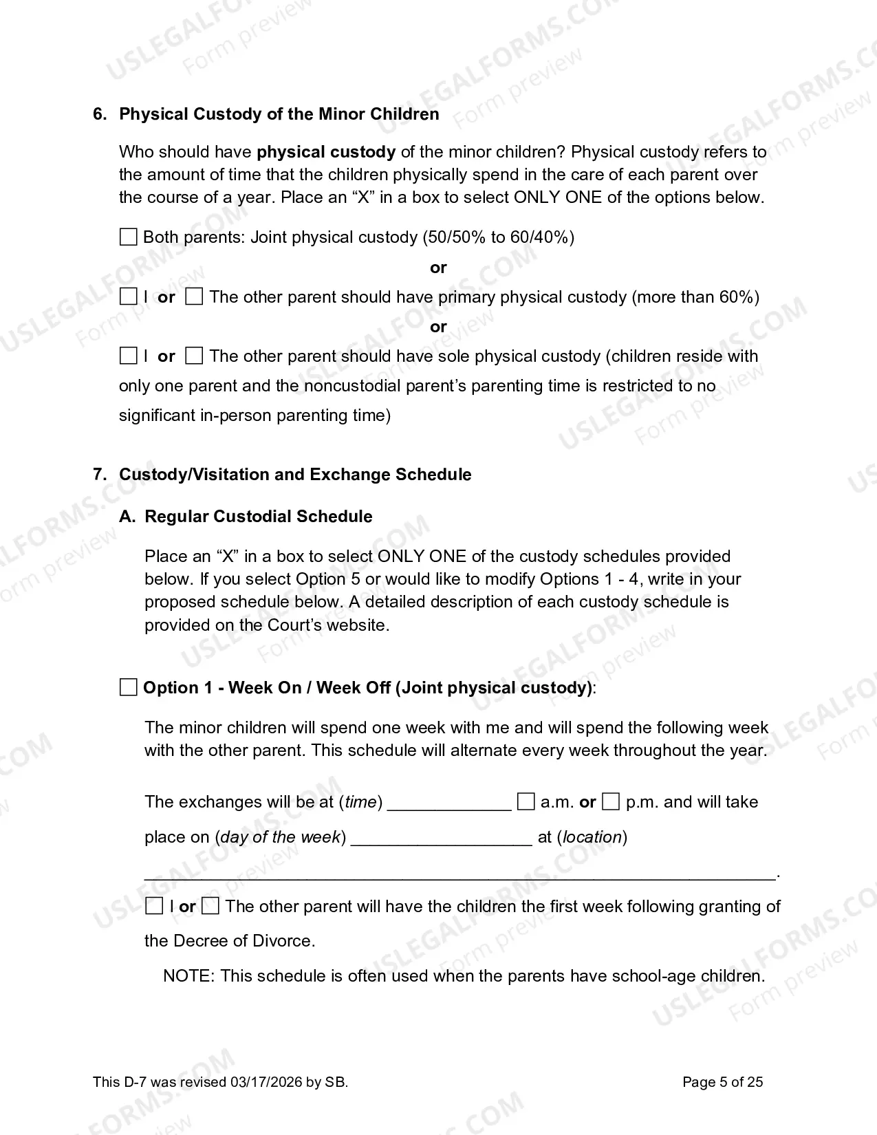 Preview D-7 Divorce Complaint with Minor Children