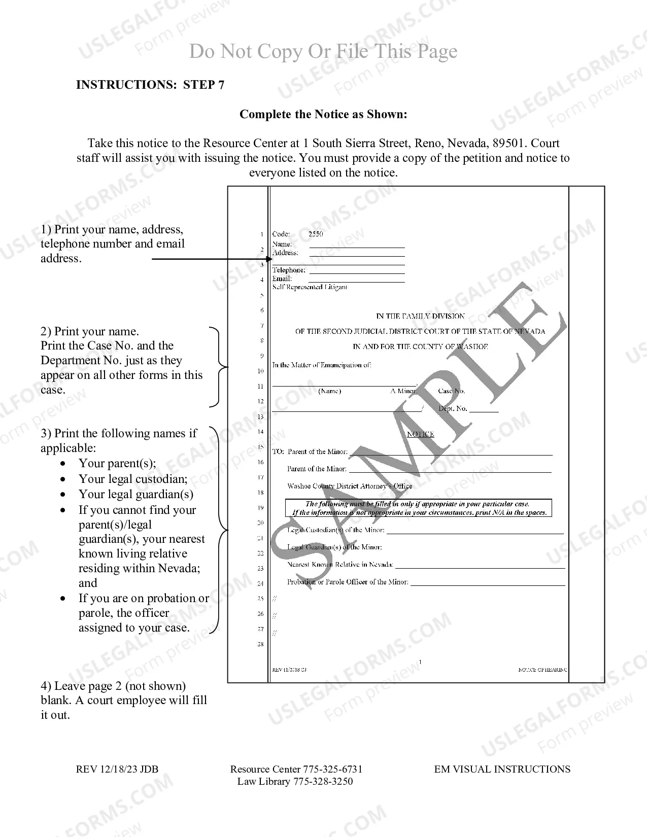Preview Emancipation Packet for Washoe County Nevada