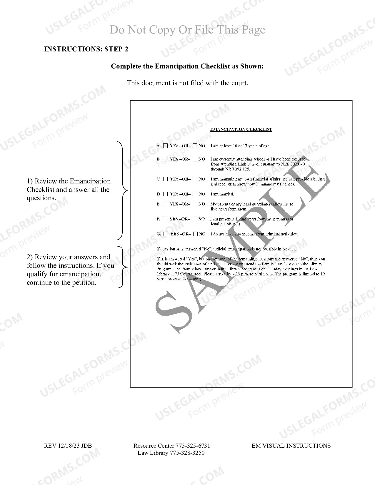 Preview Emancipation Packet for Washoe County Nevada