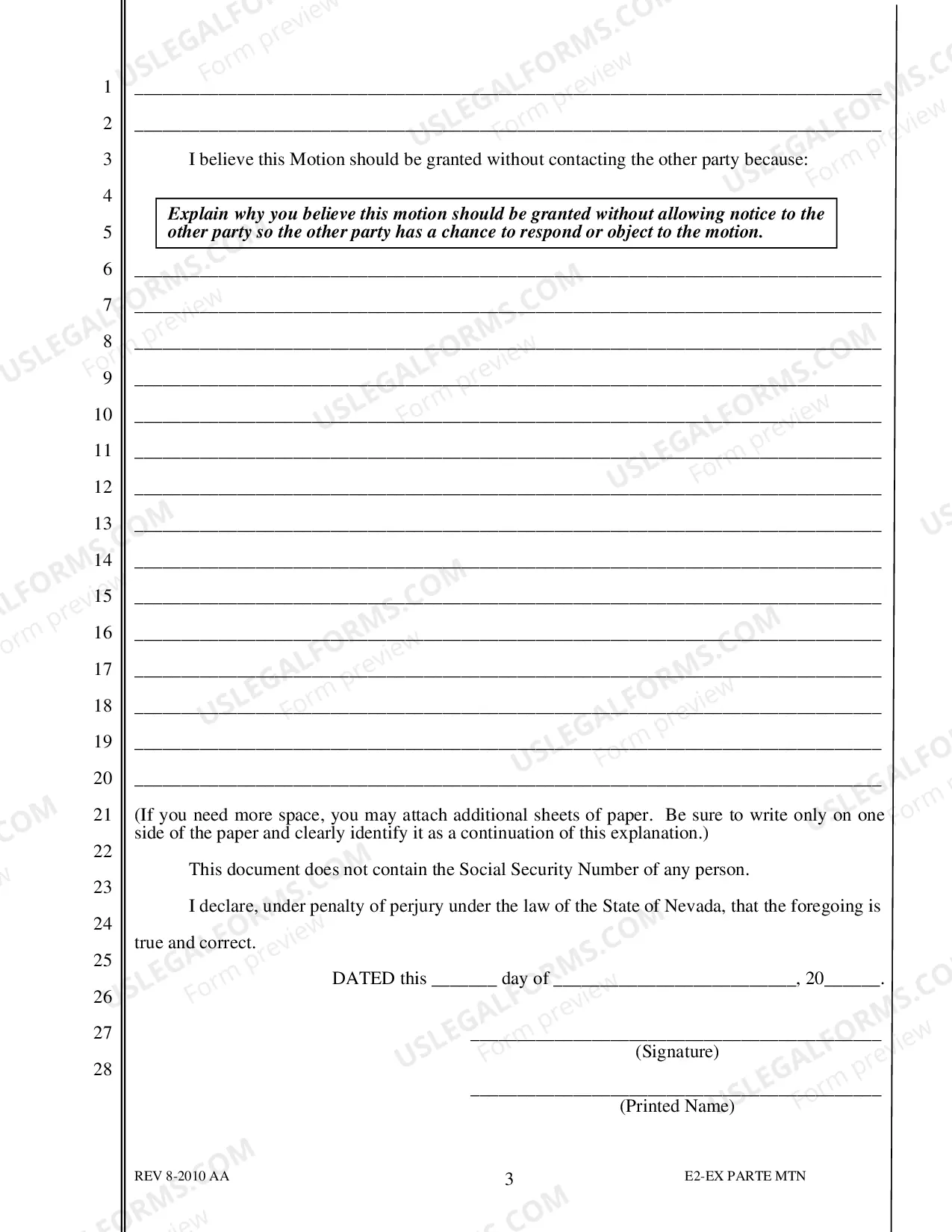 Preview E-2 - Ex Parte Motion for General Use