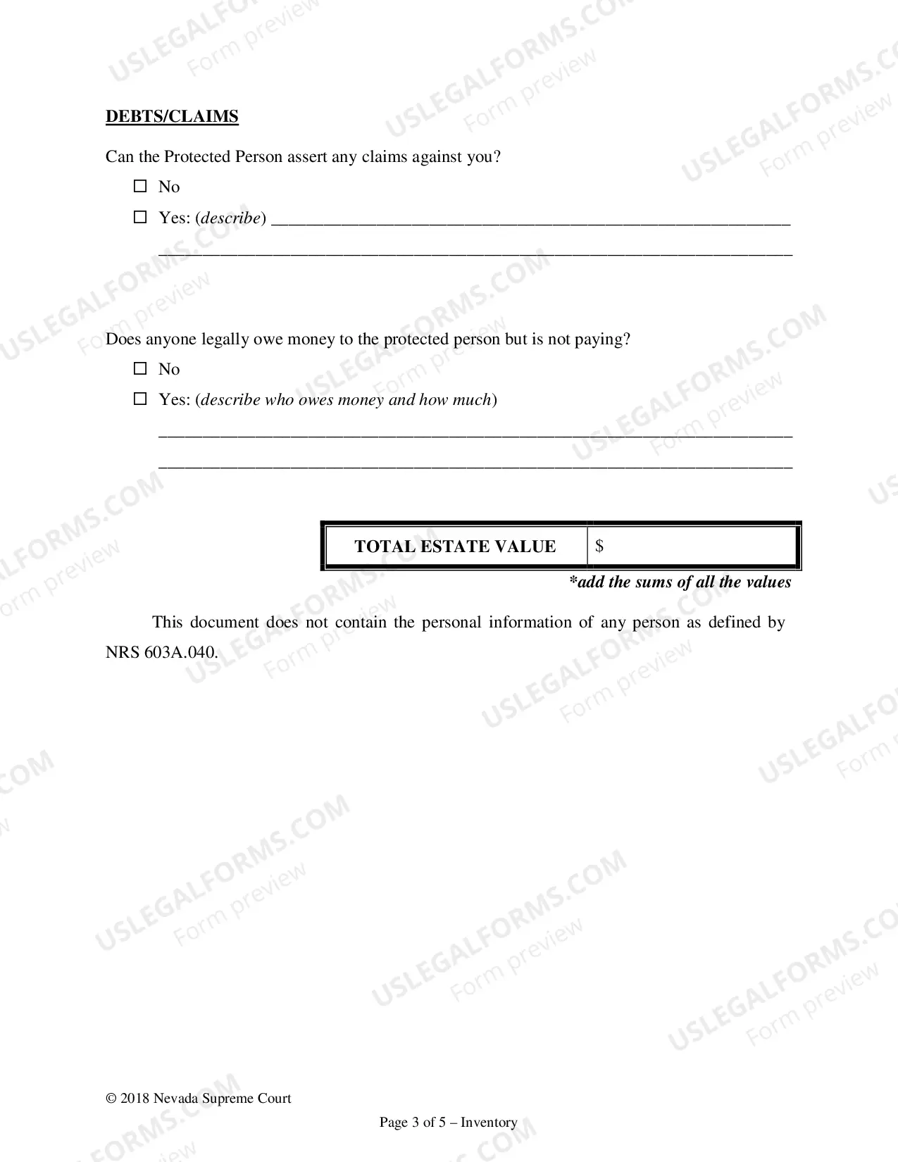 Preview Inventory, Appraisal and Record of Value