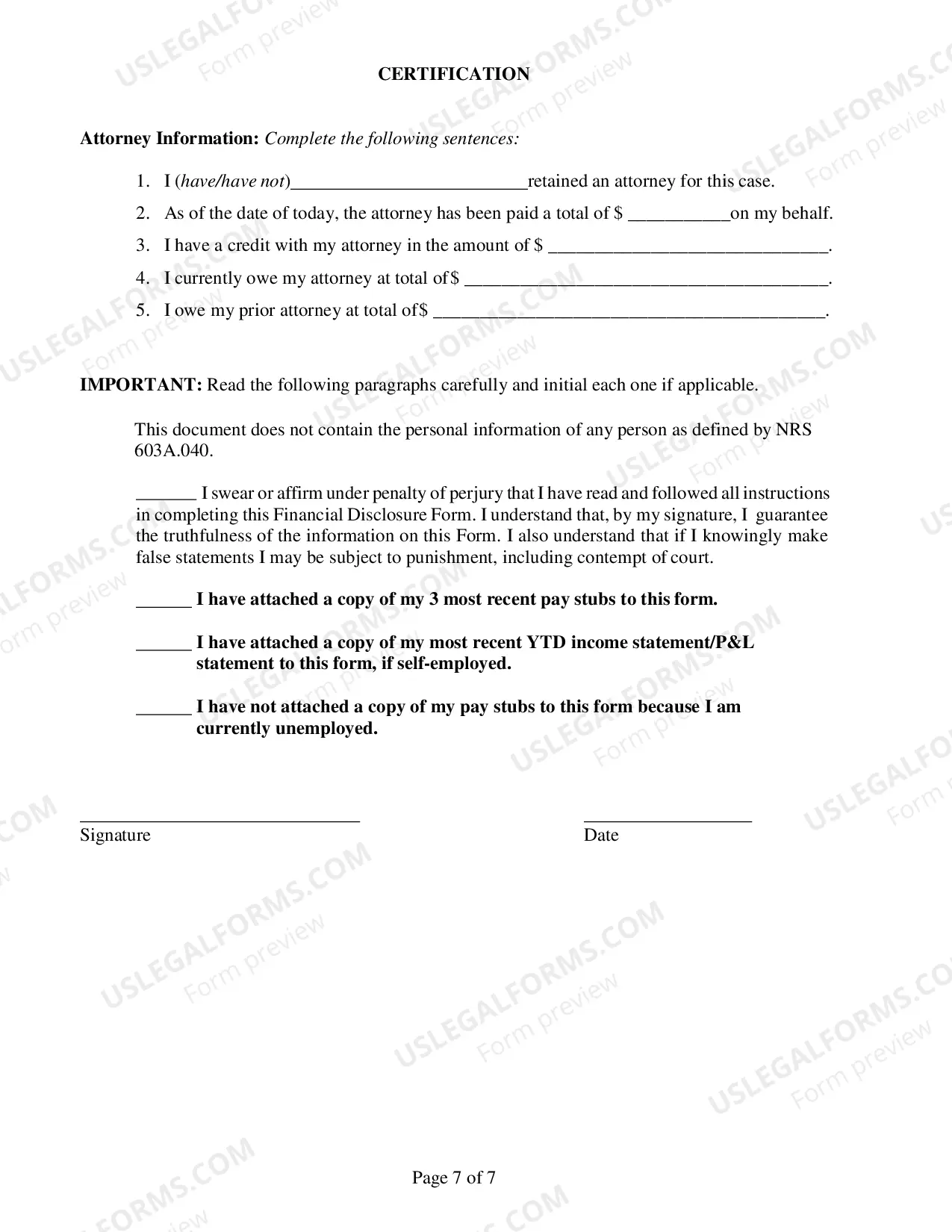 Preview General Financial Disclosure Form