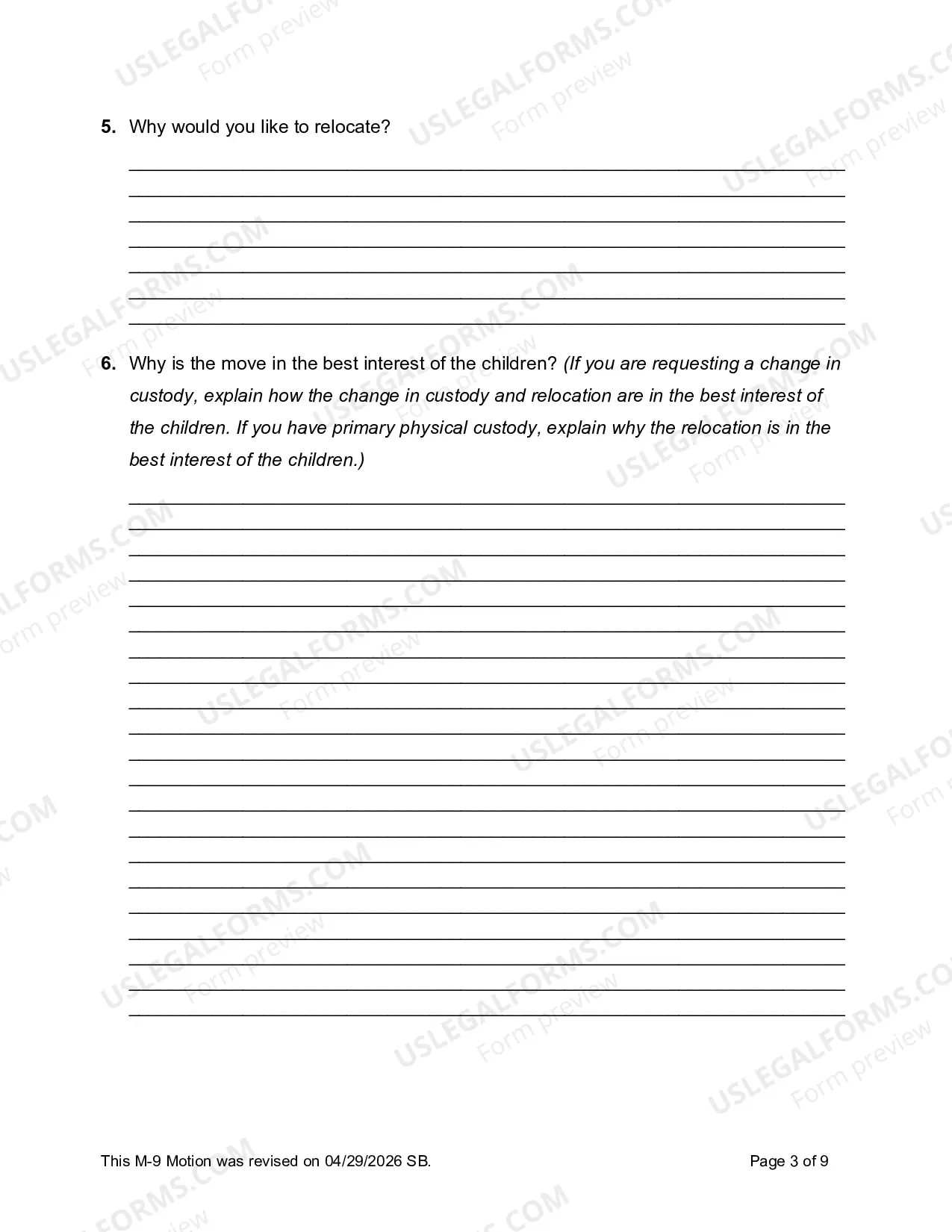 Preview M-9 Motion to Relocate