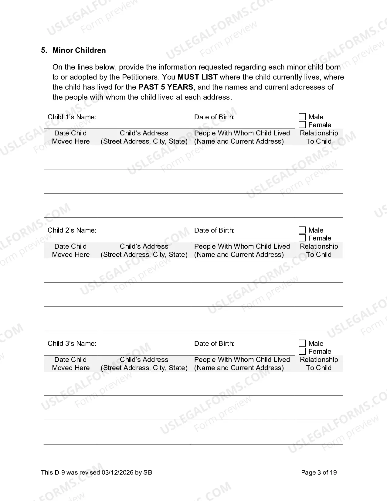 Preview D-9 Joint Petition to Establish Custody and Visitation