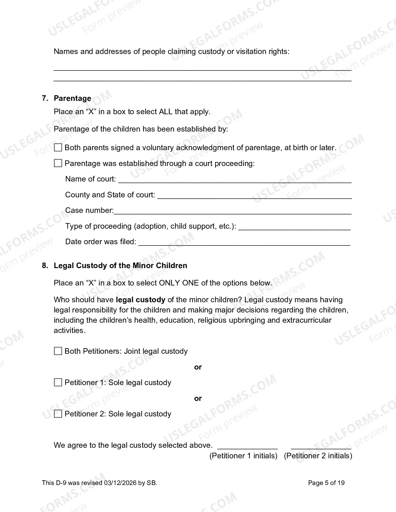 Preview D-9 Joint Petition to Establish Custody and Visitation