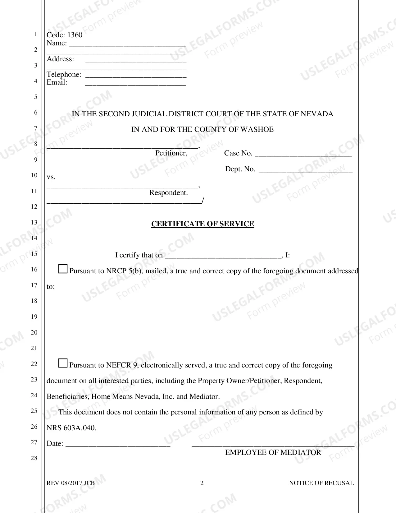 Preview Foreclosure - Notice of Recusal