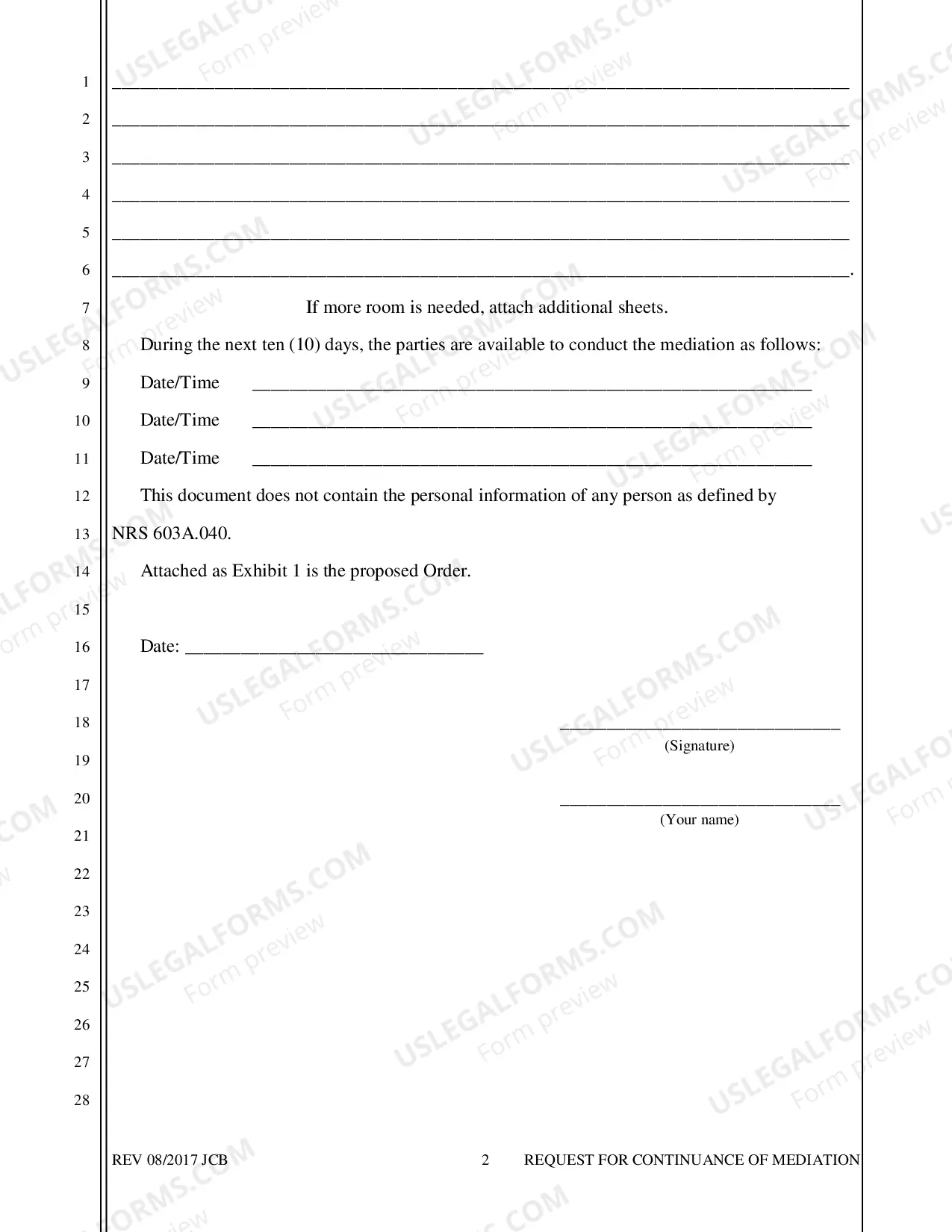Preview Foreclosure - Request for Continuance