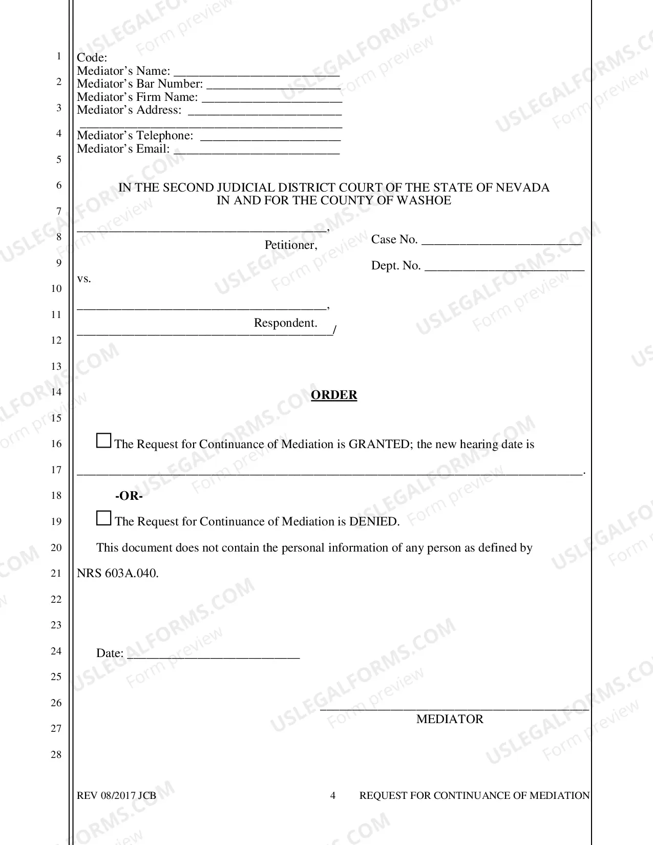 Preview Foreclosure - Request for Continuance