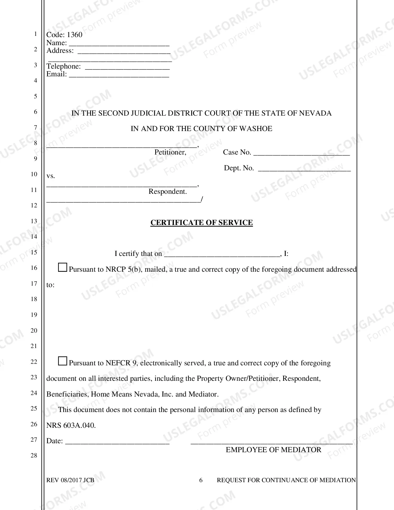 Preview Foreclosure - Request for Continuance