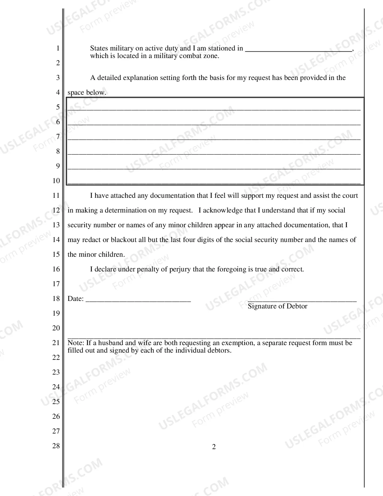 Preview Debtors Request For Permanent Exemption From Credit Counseling Or Participation In Financial Management Training