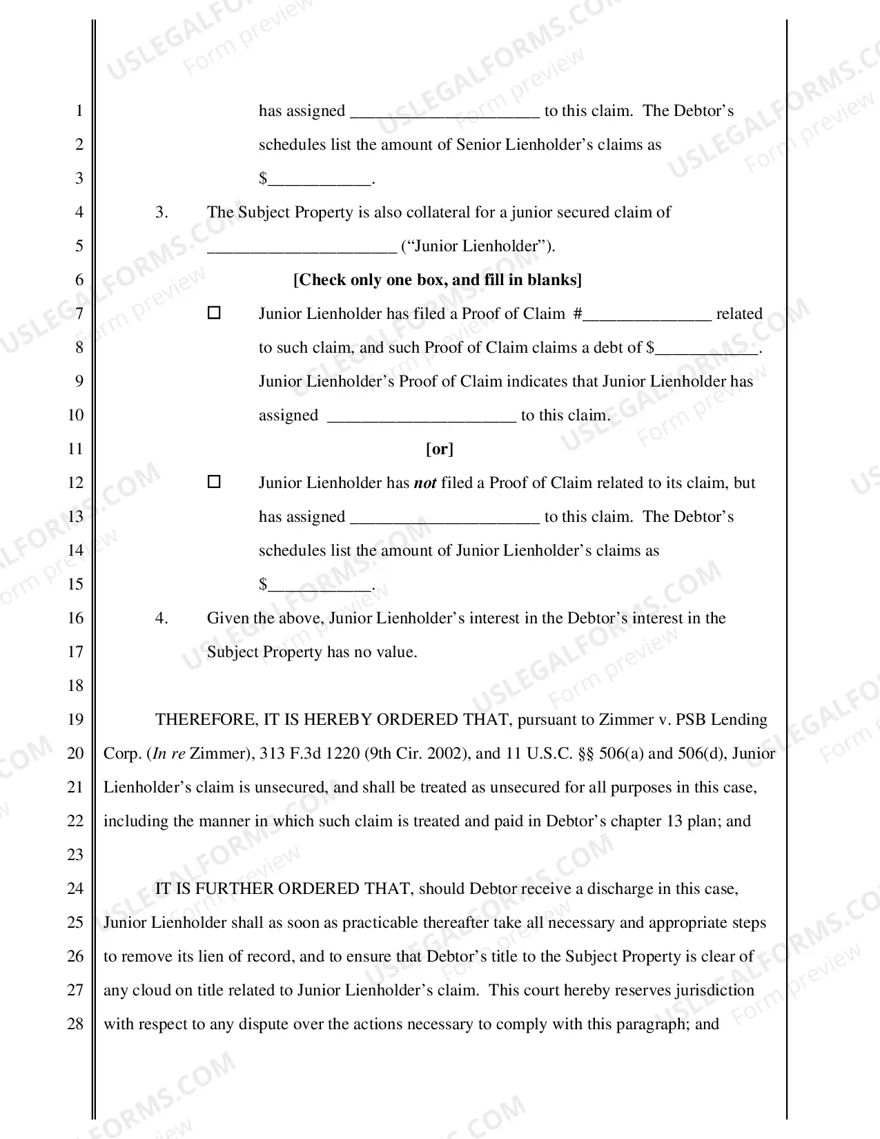 Preview Order To Value Collateral Order To Avoid Lien