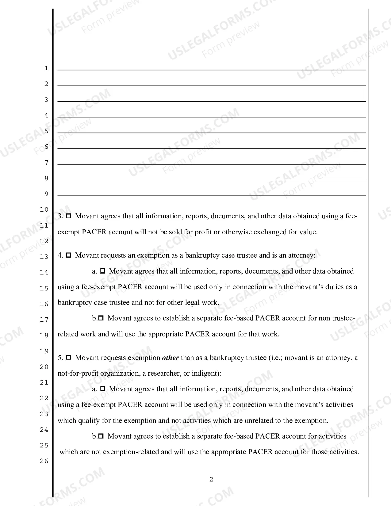 Preview Request for Exemption from PACER fees - Motion